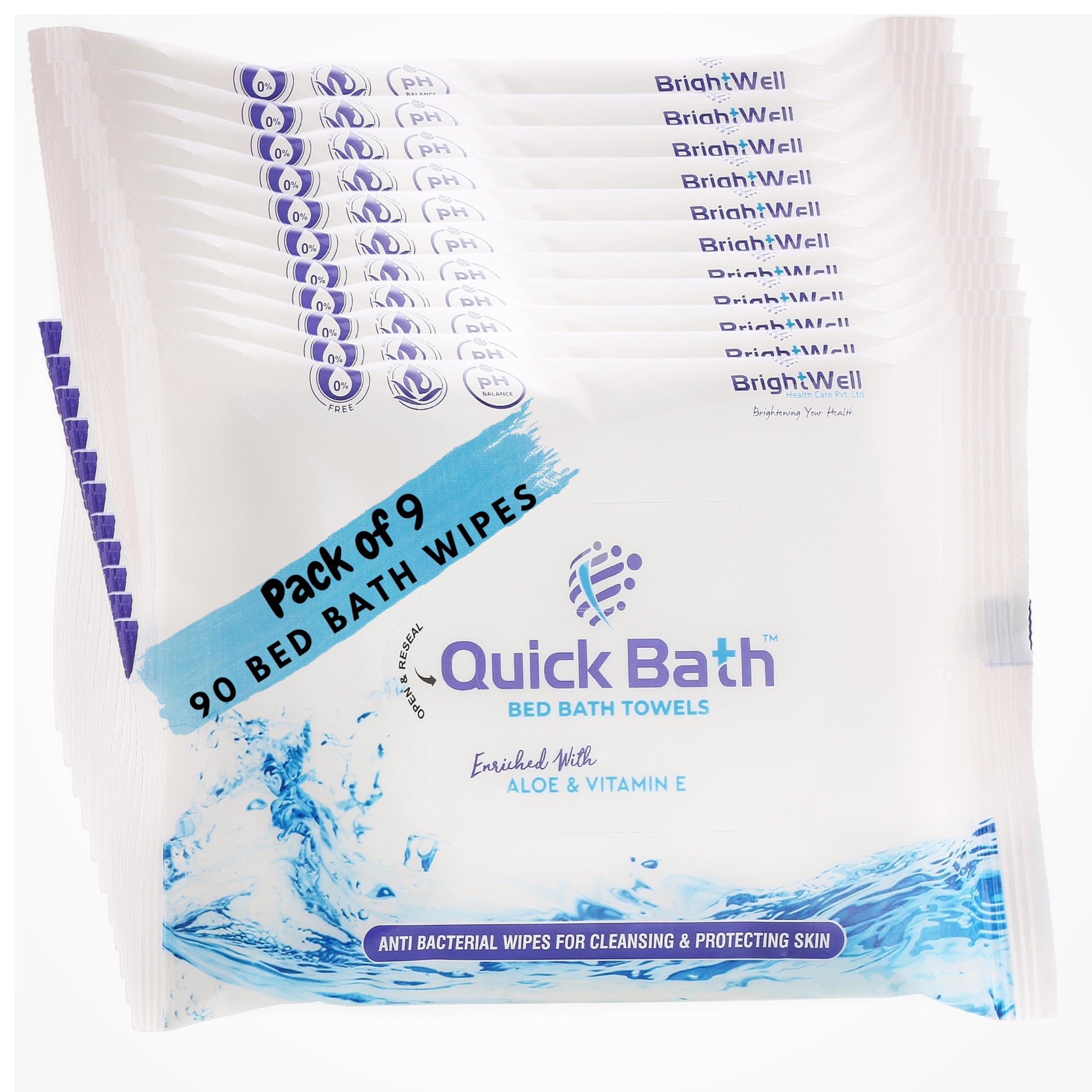 QUICKBATH QUICK BATH Body Cleansing Wet Bed Bath Wipes for Adults & Patients | Extra Large, Thick, Rinse Free Body Cleansing Wipes 90 wipes (10 wipes/pack) | Aloe Vera & Vitamin E | Antiseptic wipes