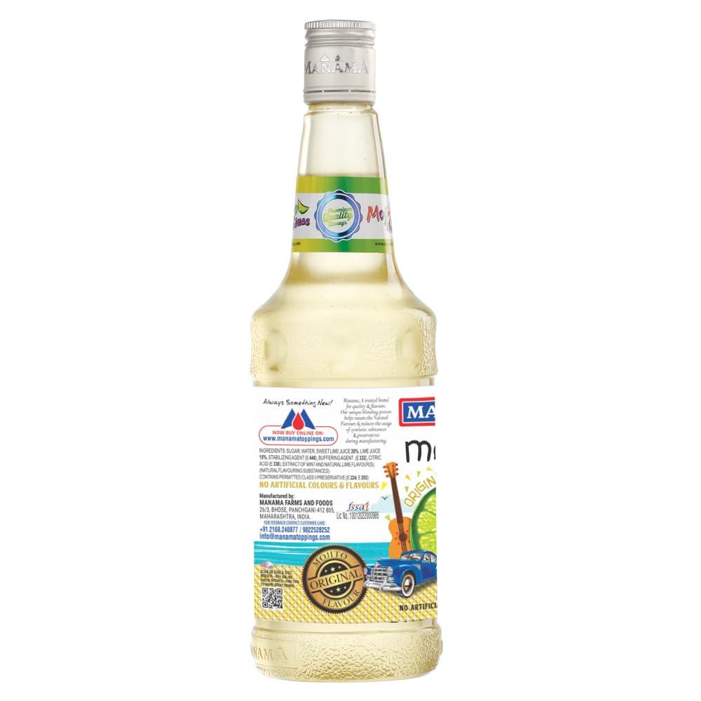 Manama Manama Lime and Mint Mojito Syrup, Blue Curacao Syrup, Pinacolada Syrup and Original Mojito Syrup, 750ML Each, Pack of 4