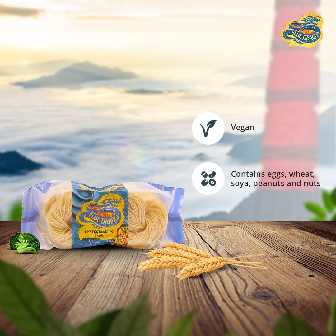 Blue Dragon Blue Dragon Egg Noodle Fine | No Preservative & Artificial Colors | Egg, Wheat, Soya, Peanuts And Nuts | Egg Noodles Packet -300Gm (Pack Of 2) - Vegetarian