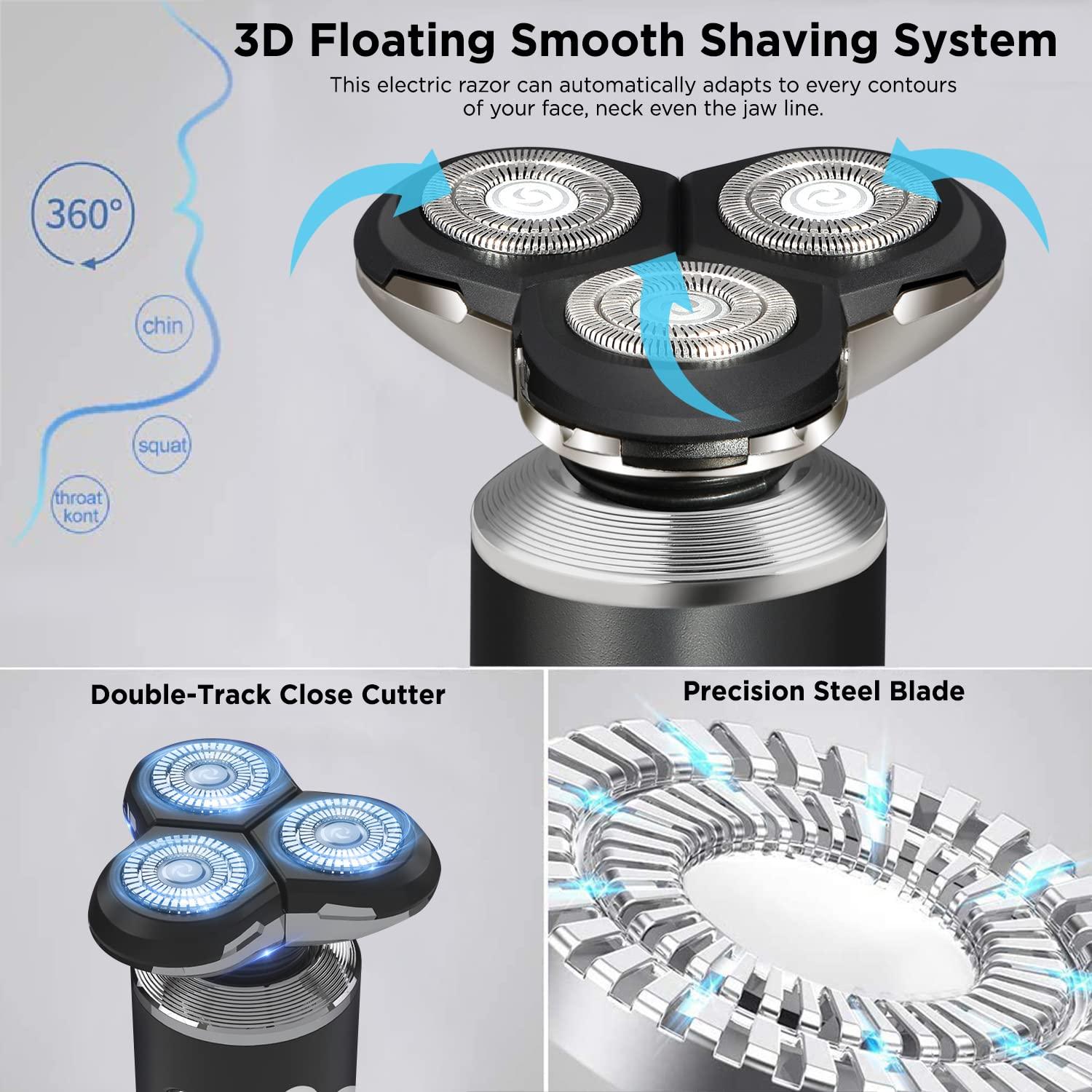 NOYMI Noymi Electric Shaver for Men, Rotary Razor with 3D Floating Head, Rechargeable USB Wet & Dry Shaver for Close, Comfortable Shaving Waterproof, Cordless, Easy Clean Beard Trimmer