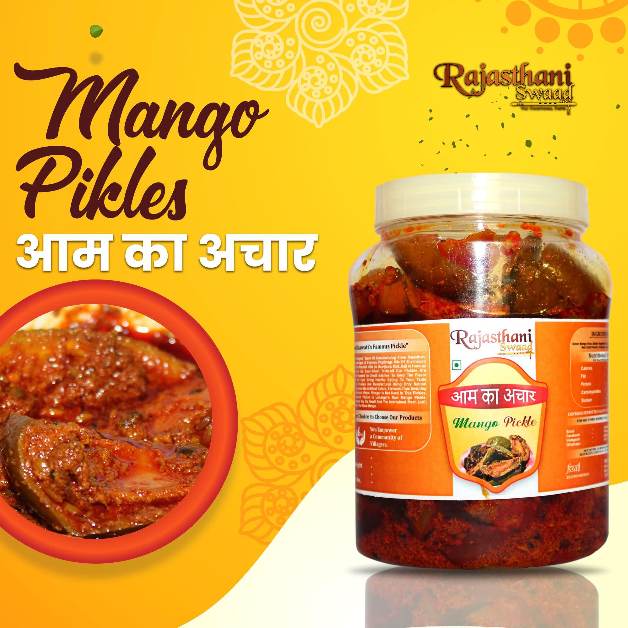 Rajasthani Swaad Rajasthani Swaad Raw Mango Pickle Homemade Marwadi Aam Ka Achar | Traditional Rajasthani Keri Achar | Less Oil | Jar of 400 Grams