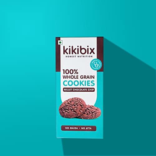 KIKIBIX Kikibix Choco Chip Cookies | No Maida, No Refine Sugar | Made With Organic Jaggery | Tasty & Healthy Snacks For Adults & Kids | Multigrain Millets | Tiffin Box Snack | Jowar Chocolate | 390 Gm
