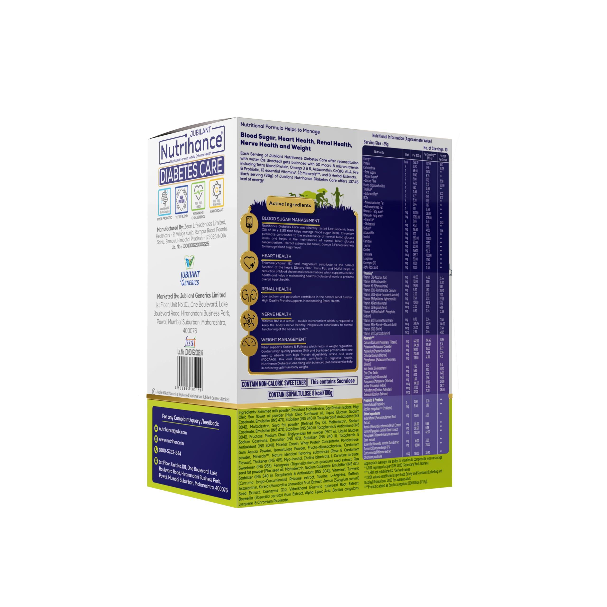 Jubilant Nutrihance Jubilant Nutrihance Diabetes Care Manage Blood Sugar Levels Nutrition Drink -350Gm X 4 Nutrition Drink (4X350 G Kesar Elaichi Flavored), Powder
