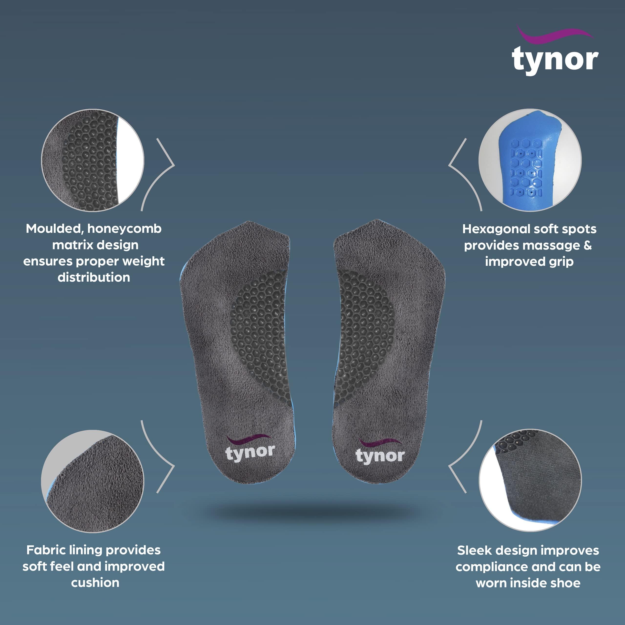 TYNOR Tynor Medial Arch Orthosis, for Flat Feet | Arch Support for Pain Relief & Foot Alignment | Orthopedic Shoe Inserts for Men & Women | Comfortable & Durable Insoles, Pack of 2 (Grey, Large)