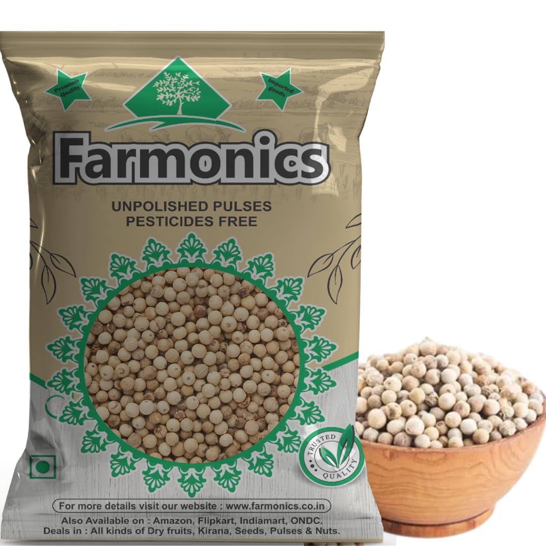 Farmonics Farmonics White Pepper, 50g | Dakhni Mirch | Safed Mirch | Sabut Safed Mirch