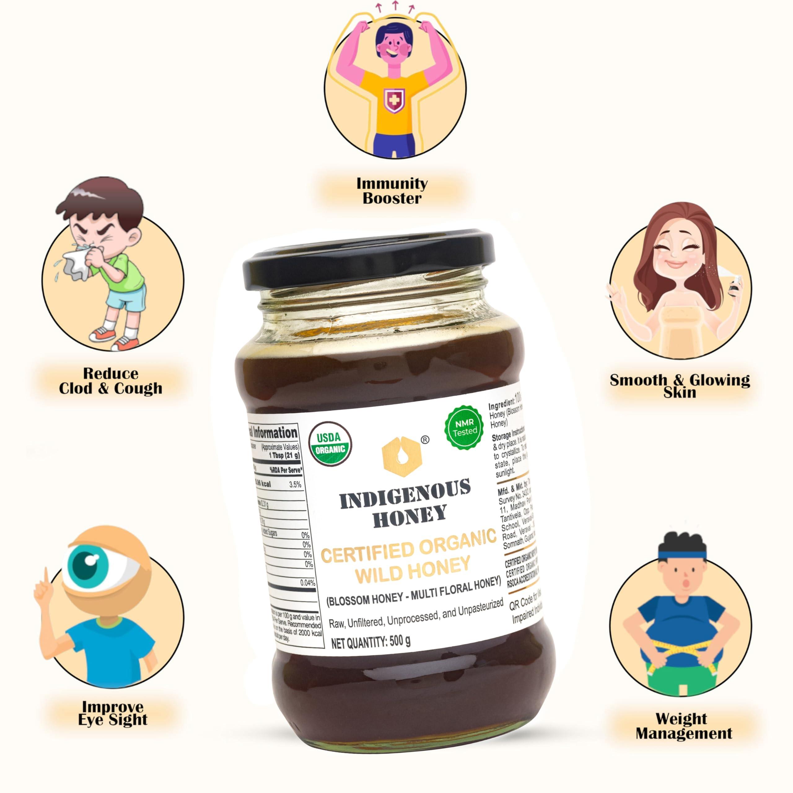 INDIGENOUS HONEY INDIGENOUS HONEY Raw Organic Honey Unprocessed Unfiltered Unpasteurized Pure Natural Original Honey - 530 Grams Glass Jar (Pack of 2)