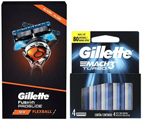 Gillette Gillette Flexball Pro Glide Gift Pack and Flexball Razor with 4 Flexball Cartridge & Gillette Mach 3 Turbo Manual Shaving Razor Blades - 4s Pack (Cartridge)