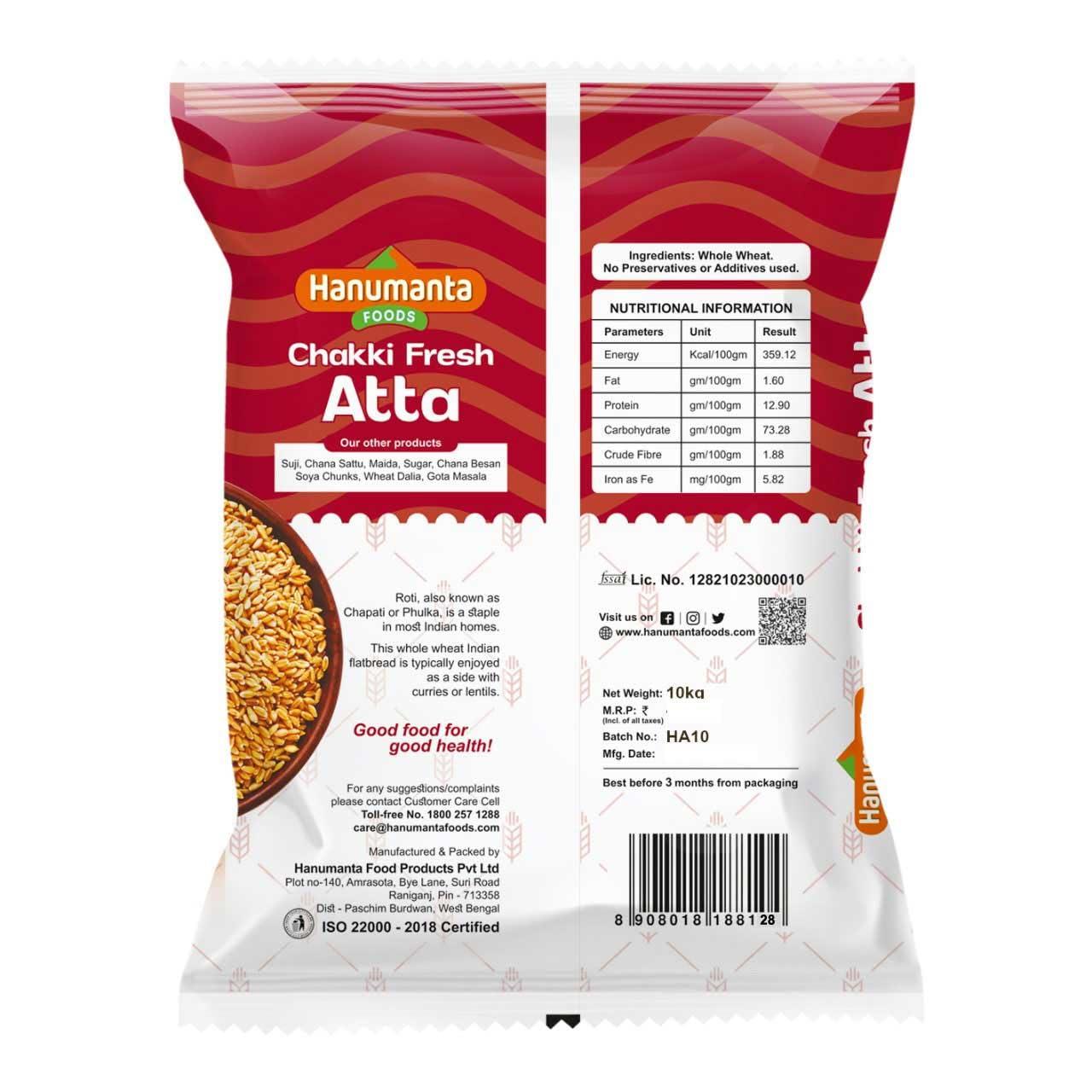 Hanumanta Foods Hanumanta Foods Hanumanta Chakki Fresh Atta 100% Whole Wheat Atta, 0% Maida 10 Kg