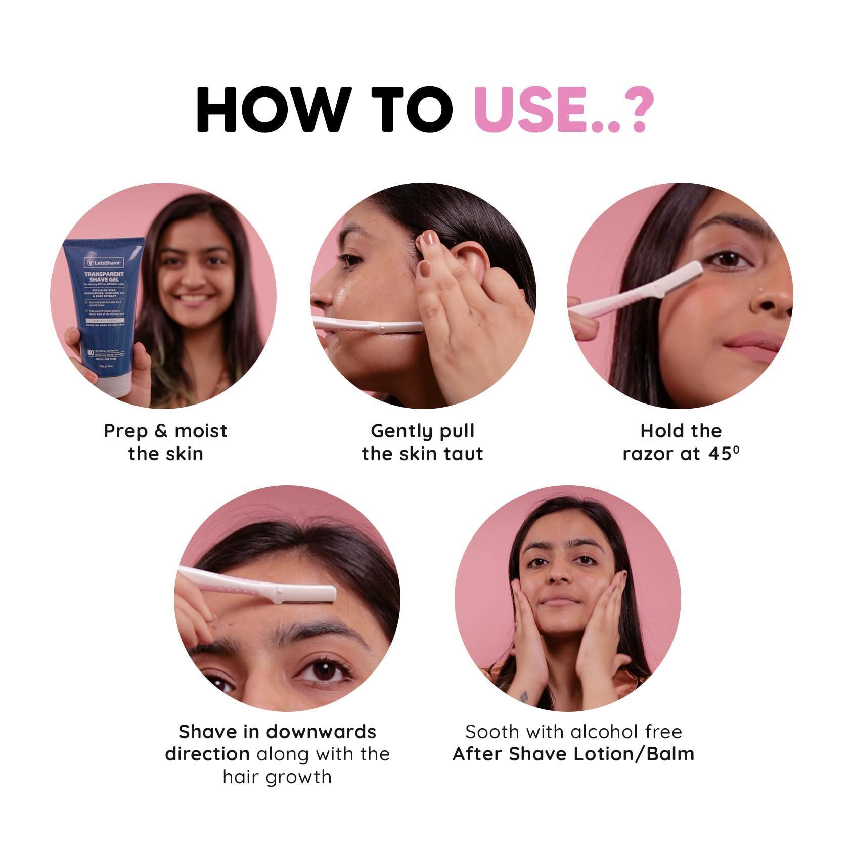 LetsShave LetsShave Evior Reusable Face Razor for Women Facial Hair- 3 Razors | Instant & Painless Hair Removal | For Eyebrows, Upper Lip, Forehead, Peach Fuzz, Chin and Sideburns | Dermaplaning Tool