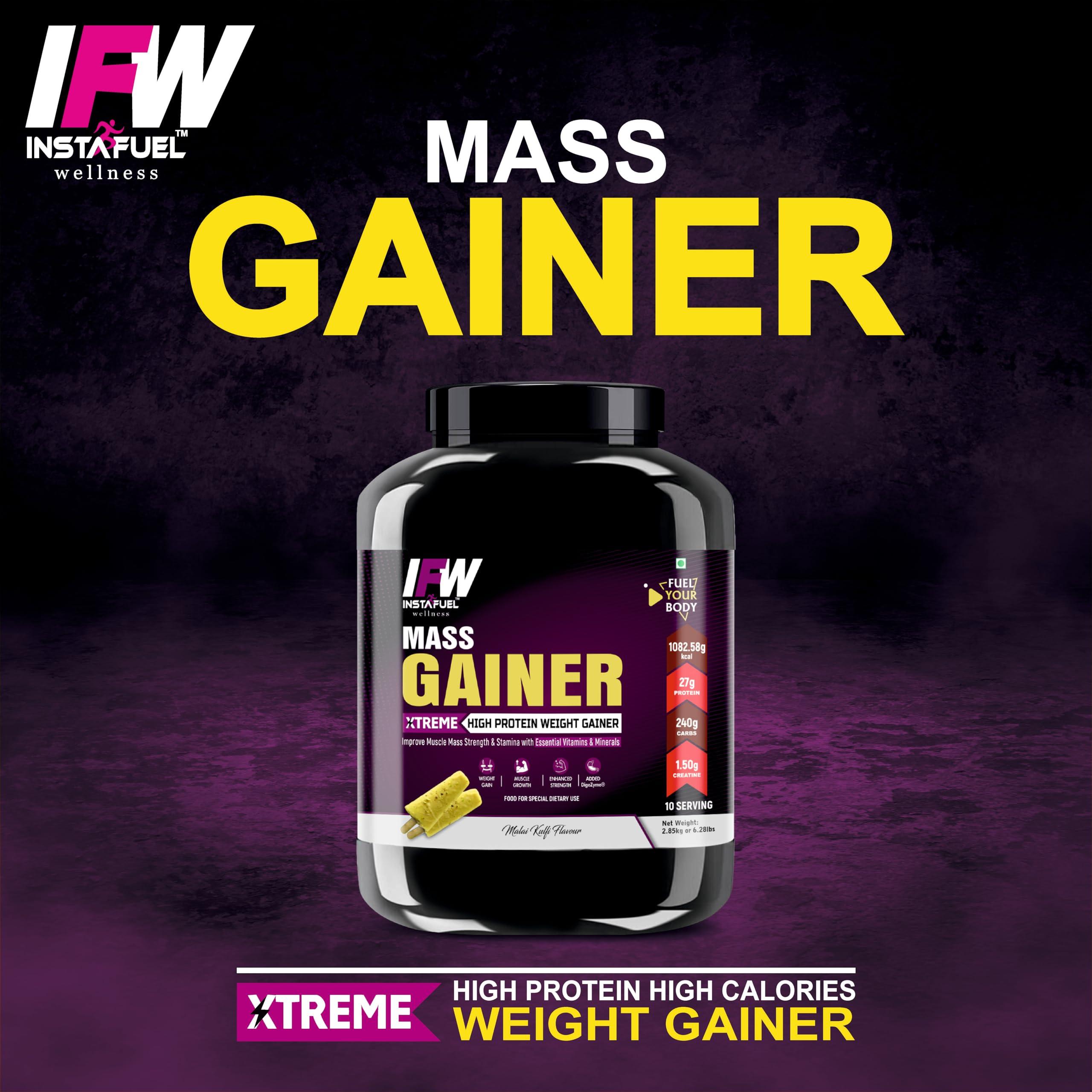INSTAFUEL Instafuel Xtreme Mass Gainer-High Protein High Calorie Weight Gainer Powder - 2.85 kg (Malai Kulfi) (27g Protein, 1082.58 kcal, 1.5g Creatine with Vitamins and Minerals)