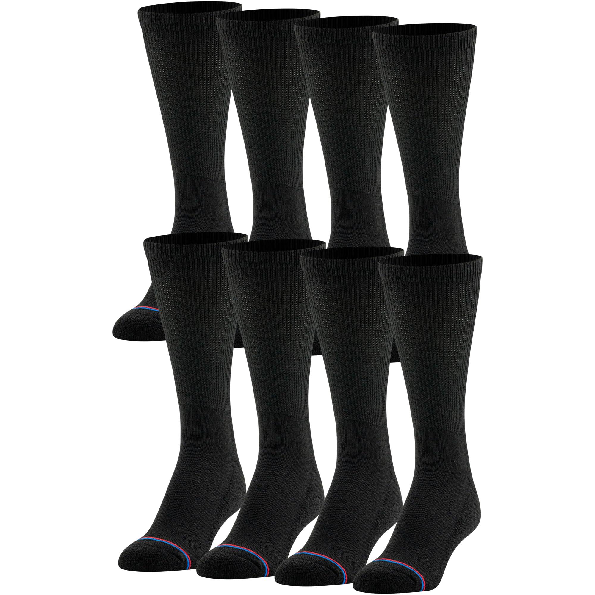 MediPeds MediPEDS 8 Pair Diabetic Crew Socks with Non-Binding Top, Black, Shoe Size: Men 9-12 / Women 10-13