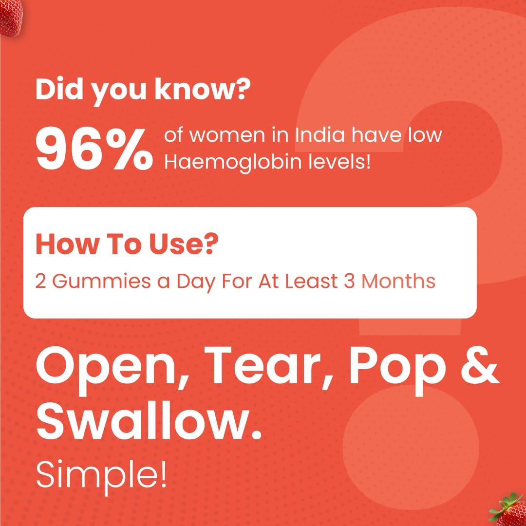 Gytree Gytree Iron Gummies for Women with W.H.O. Recommended SunActive Fe | Pregnancy Safe Clinically Proven Iron Supplement For Women | Boosts Haemoglobin & Body Immunity |Helps Treat Anaemia (Pack of 60)