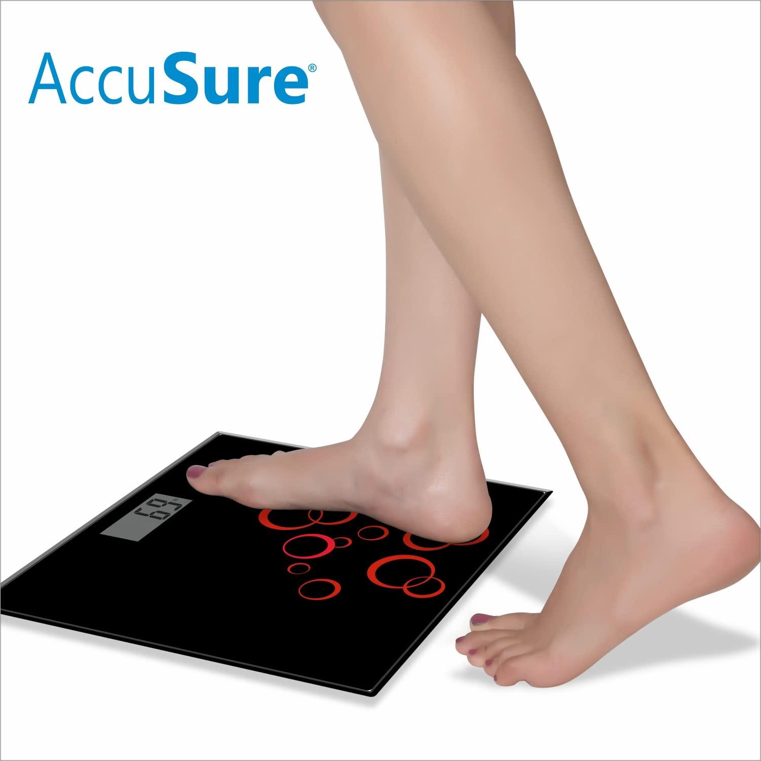 AccuSure AccuSure Black & Silver Digital Bathroom Weighing Scale with LCD Panel & 6mm Thick Tempered Glass, B-15 Electronic Weight Machine for Human Body capacity-180kg - 1 Year Warranty