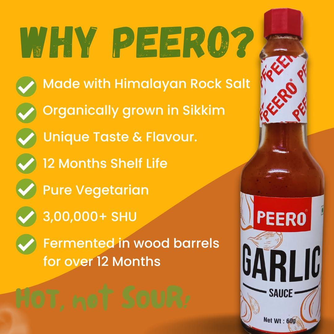 Peero PEERO Ultra Hot Sauce Combo, Sichuan Pepper + Garlic, Made With 100% Organic Dalle Khursani Chilli Pepper from Sikkim, Pack of 2 x 60 gm Bottle Each (120g)