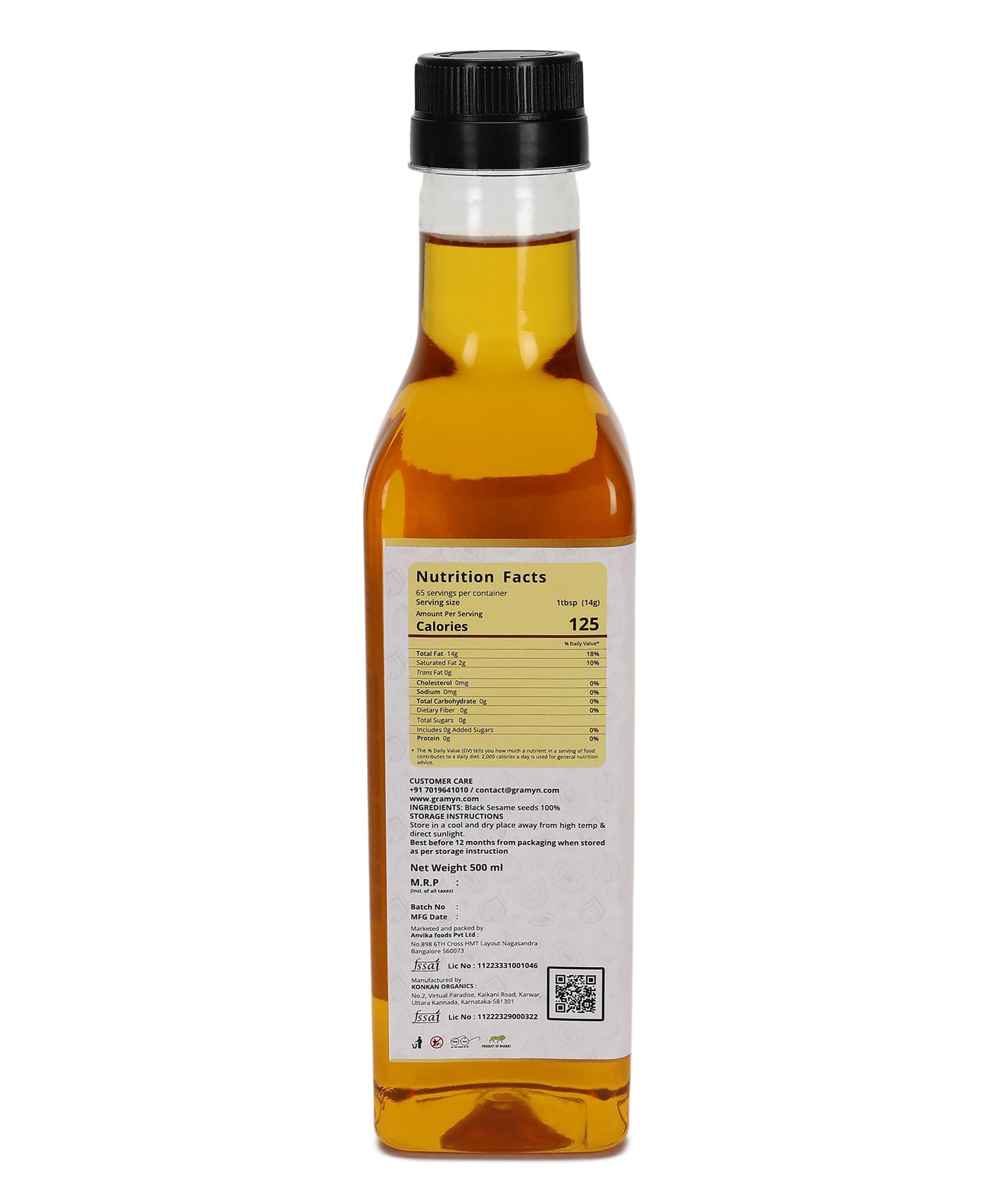 Graymn Wood Cold pressed Sesame Gingely Oil Naturally Cholesterol Free, Sesame Oil with Rich Aroma Flavour of Real Sesame Seeds, Can Be Used in Daily Cooking, Multipurpose Usage