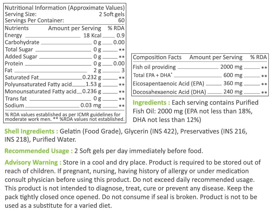 Muscle Nectar Muscle Nectar Omega-3 Fish Oil Supplement, 2000mg per Serving with EPA (360mg) & DHA (240mg) (120 Soft gels)