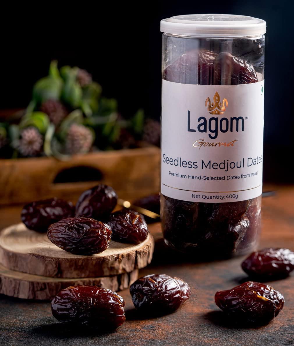 LAGOM Lagom Gourmet Seedless Medjool Dates 400g | All Natural | No Preservatives | No Added Sugar | Gluten Free | Vegan | Plant Based | Non GMO | Dates Dry Fruits | Khajur | Khajoor | Khejur | Medjoul Dates