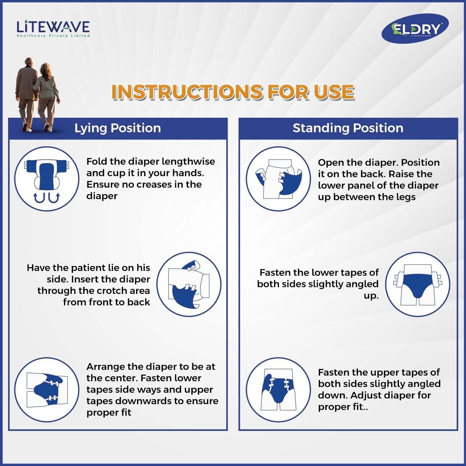 ELDRY Eldry Adult Diaper, Tape Style, Medium (M) Size, 10 Count, Unisex, Waist Size (40-60 inches | 102-152 cm), Super Absorbent Core, Wetness Indicator, Overnight Protection, Pack of 1