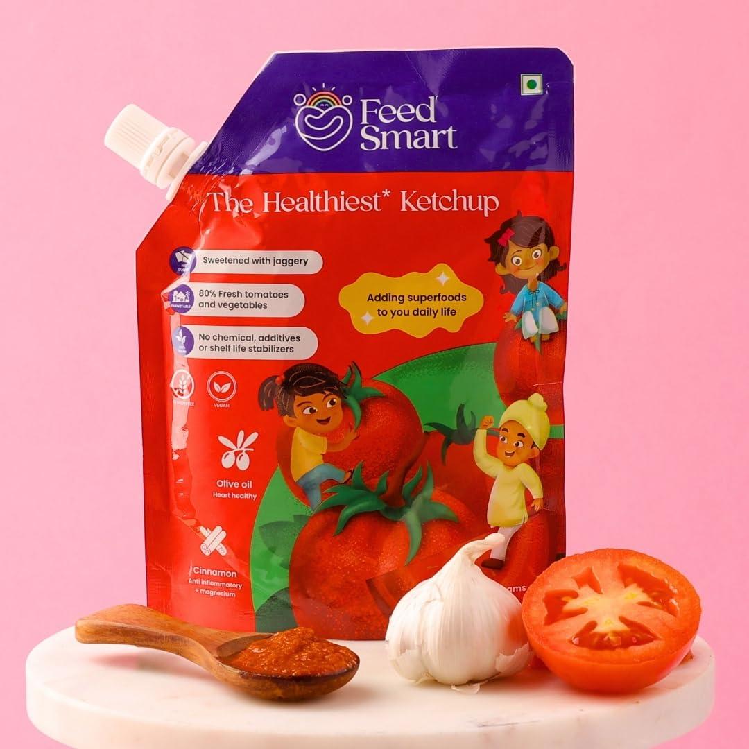 FeedSmart FeedSmart Feed Smart The Healthiest Ketchup- Made With 80% Farm Fresh Tomatoes And Vegetables| 100% Clean & Natural | No Sugar | No Preservatives | 225 Gm | Pack Of 4