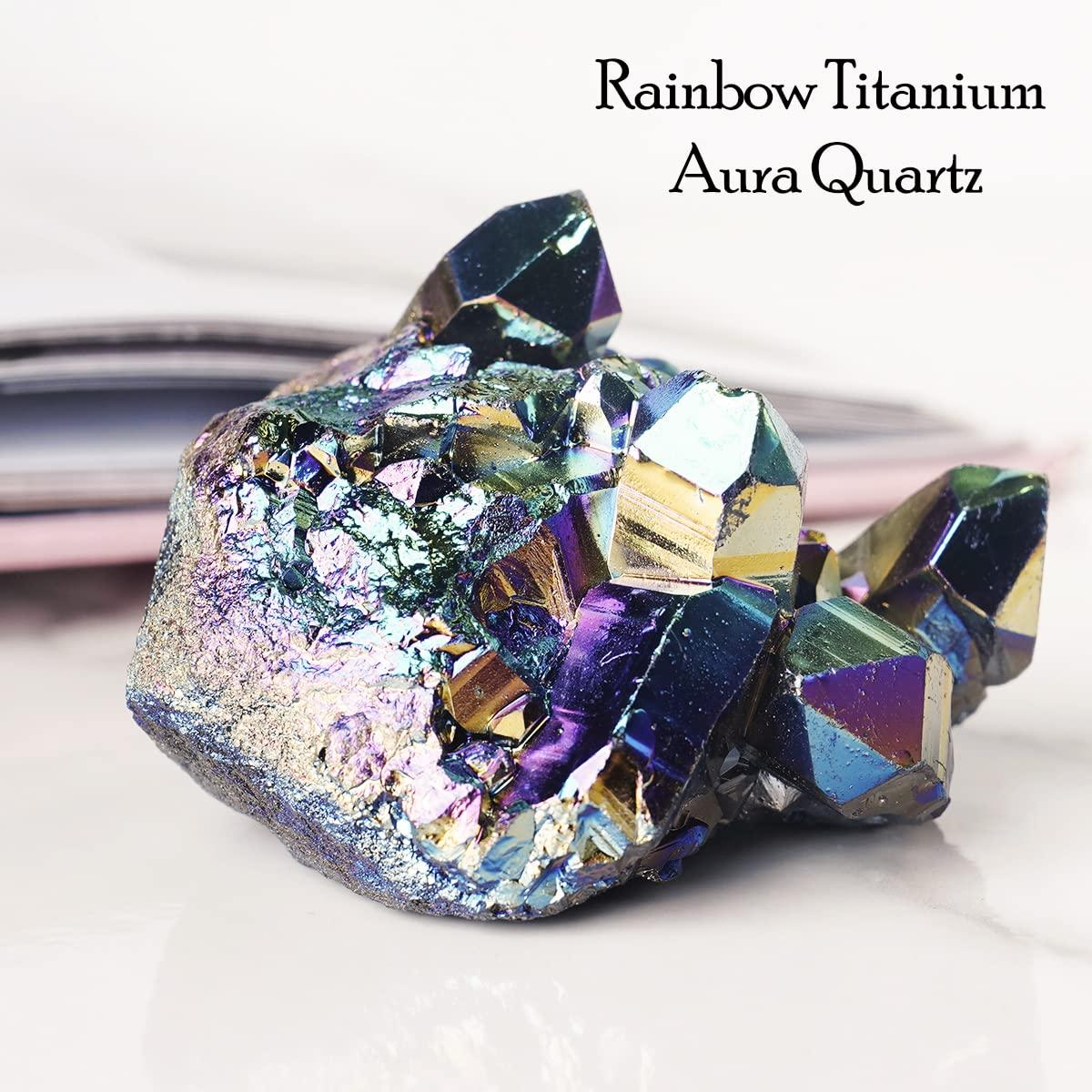 9Dzine 9Dzine Rainbow Aura Quartz, Titanium Aura Quartz,Rainbow Flame Titanium Aura Quartz Crystal Cluster,Druzy Titanium Aura Quartz Geode,Specimen 100-150 Gm Approx