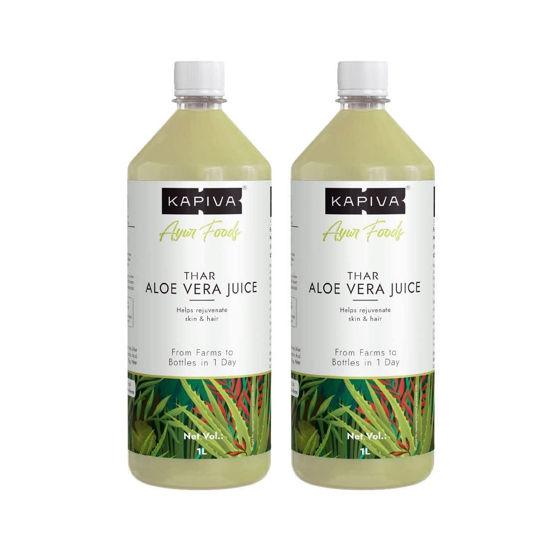 Kapiva Kapiva Thar Aloe Vera Juice (with Pulp) 1L | Rejuvenates Skin and Hair | Natural Juice made within 4 hours of harvesting | No Added Sugar (Pack of 2)