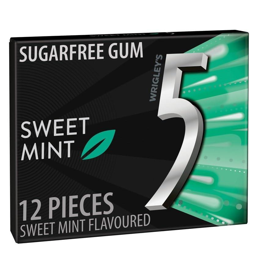 Generic Wrigley\'s Sugar Free 5 Gum Sweet Mint Flavoured Chewing Gum 3 x 12 Piece Packs 96gm