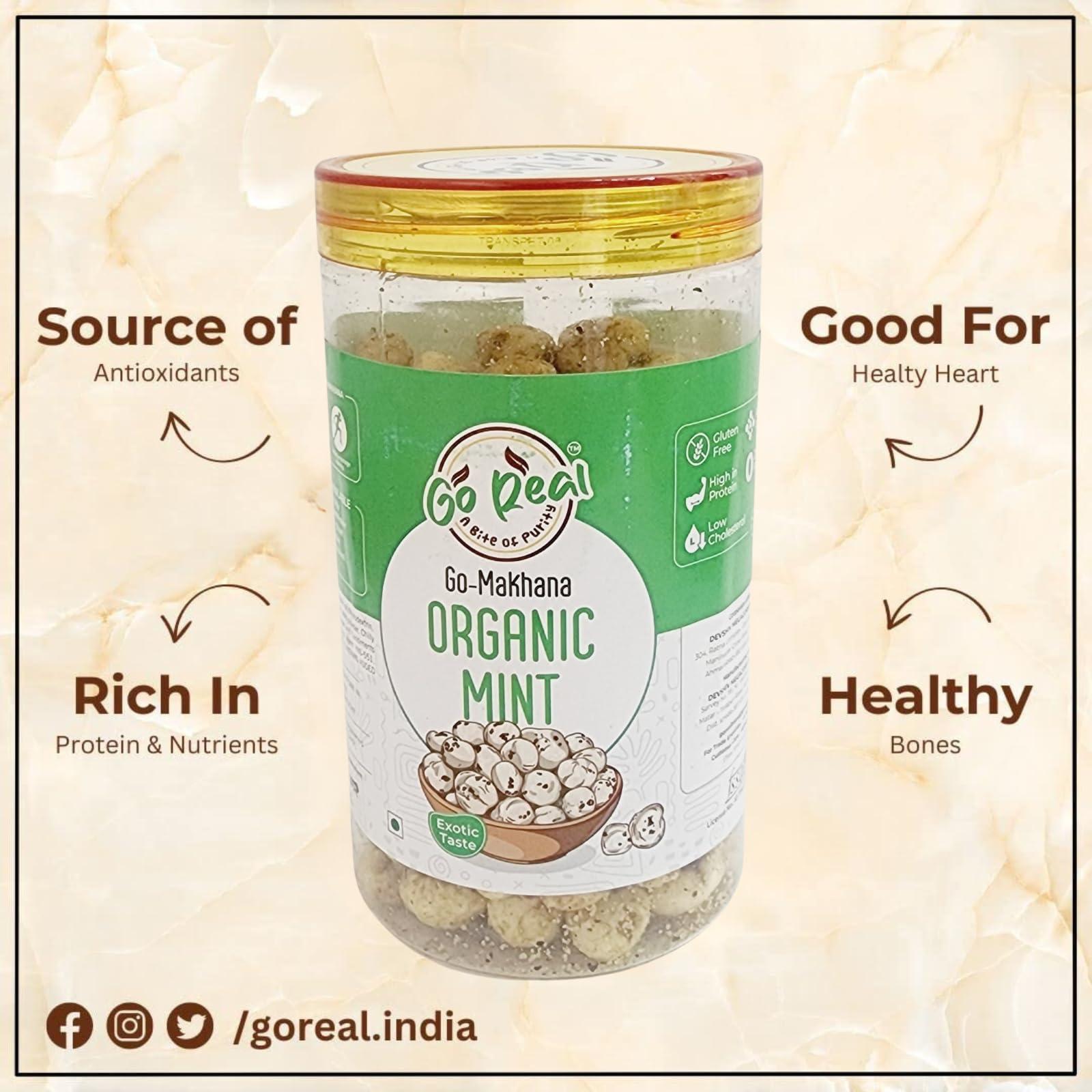 Go Real Go Real Premium flavoured (Salt & Pepper, Organic mint & Indian Chat) Fox Nuts (Phool Makhana) Lotus Seed Pop/Gorgon Nut Puffed Kernels (55 gm x 3 packs of JAR) Healthy Snack Low Calorie