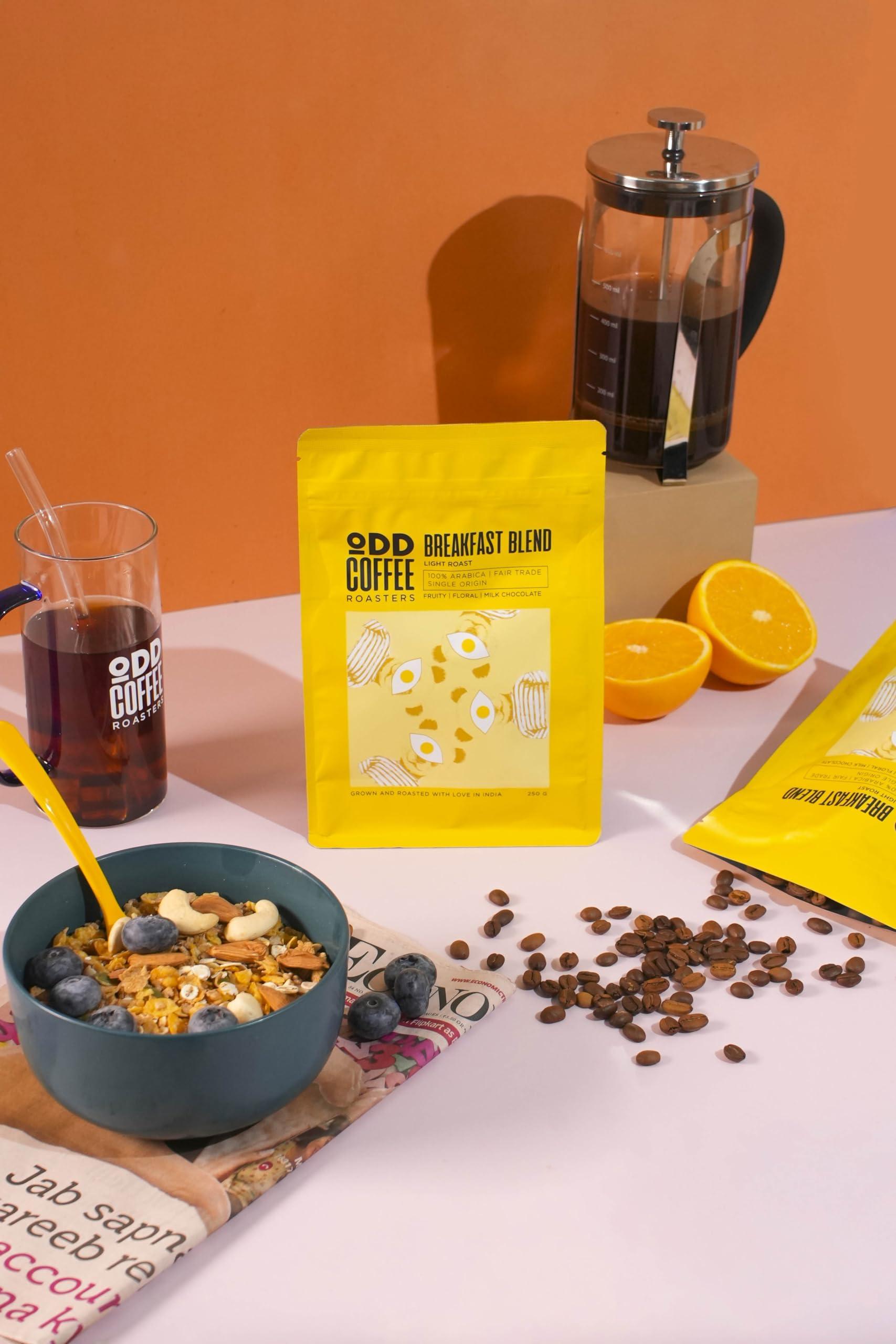 ODD COFFEE ROASTERS ODD COFFEE ROASTERS Speciality Coffee 250 Grams | Breakfast Blend - Light Roast 100% Arabica Fair Trade Single Origin Fruity Floral Milk Chocolate Whole Coffee Bean (Pack of 1) Plantation AA/AAA Beans