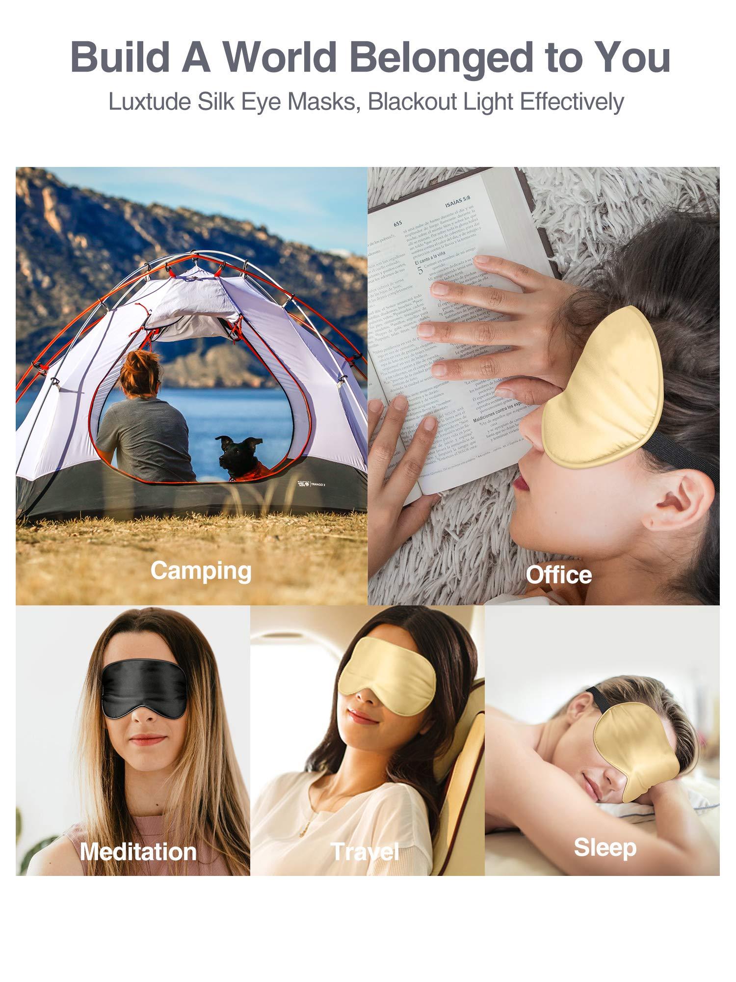 Luxtude Luxtude 2 Pack Silk Eye Masks for Sleeping Blackout, Natural Mulberry Silk Sleep Masks, Organic Satin Sleeping Mask, Blindfold, Eyemask, Night Masks, Eye Covers, Eye Shades for Women Men, Black & Gold