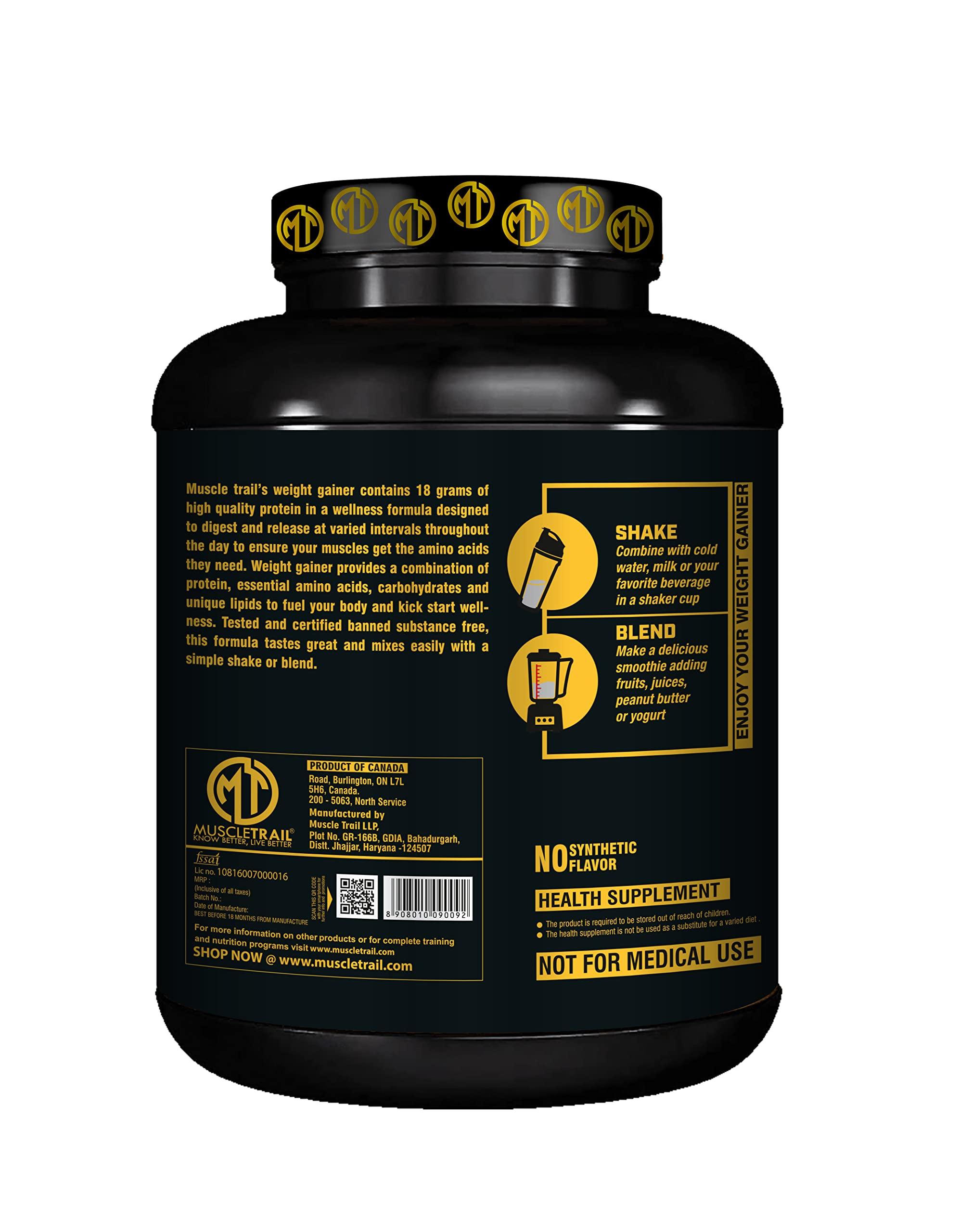 MUSCLETRAIL Muscle Trail Magic Mass Gainer Powder | 550 Calories | 33g Carbs |18g Protein | High in calories & Muscle Growth | 45 serving | 2.7 kg | (Vanilla Flavour)