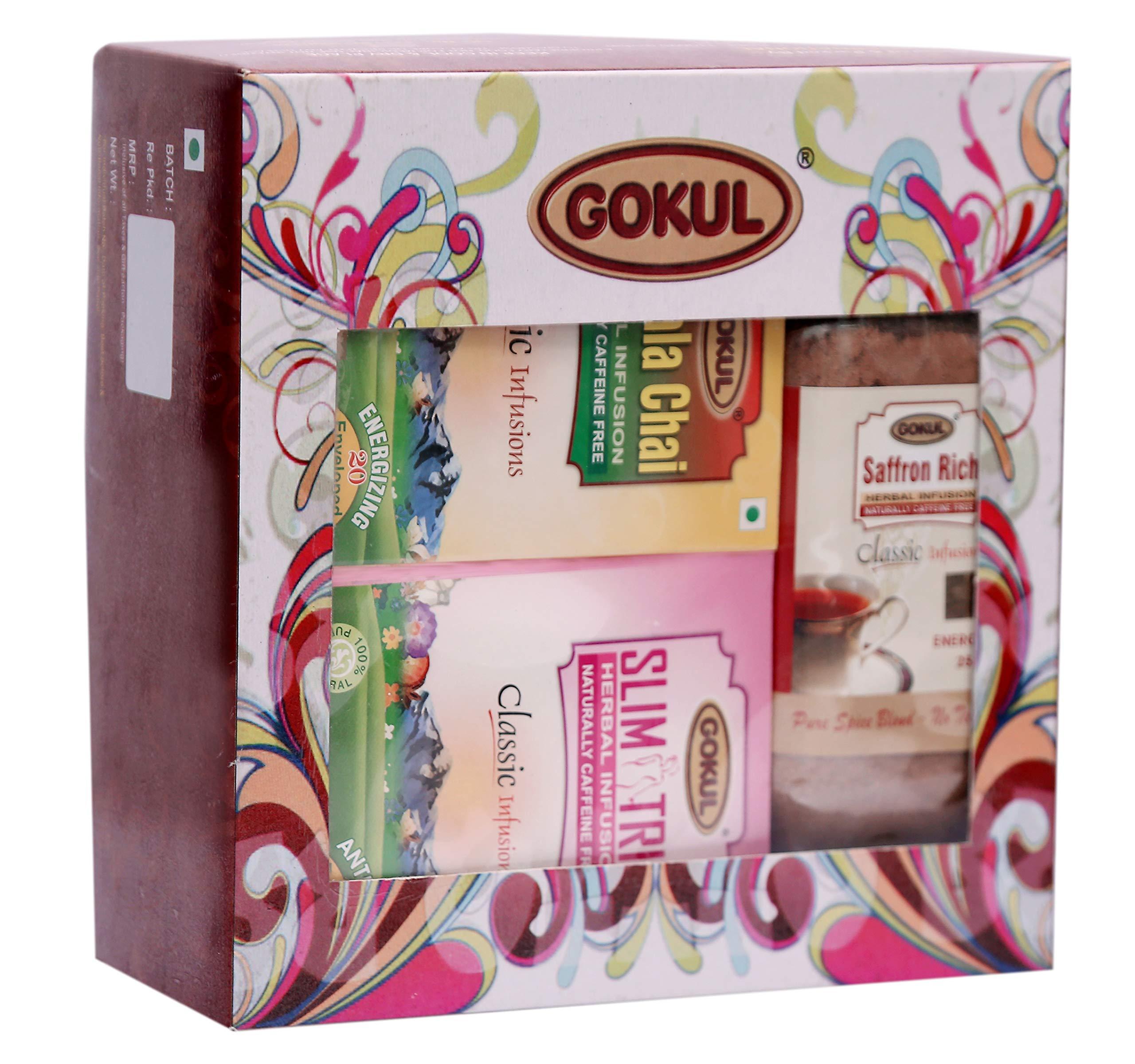 GOKUL Gokul Herbal Tea Gift Pack of Slim Trim Tea Tea Bag(20 TB), Masala CHAI Tea Bag(20 TB), Saffron Rich 250 G