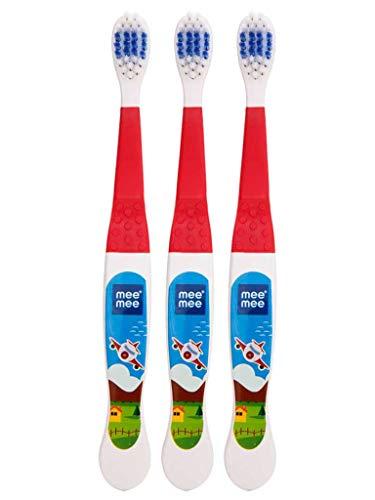 Mee Mee Mee Mee Easy Grip Baby Toothbrush | Soft Bristles Baby Tooth Brush with Easy Grip for Baby & Kids above 1 year (Pack of 3, Red)