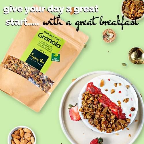 JAGGERY BOX JAGGERY BOX BANANA CHIA GRANOLA, All Natural Handmade Healthy Delicious Vegan Breakfast Cereal No Preservatives | Gluten free High Fibre Crunchy Muesli