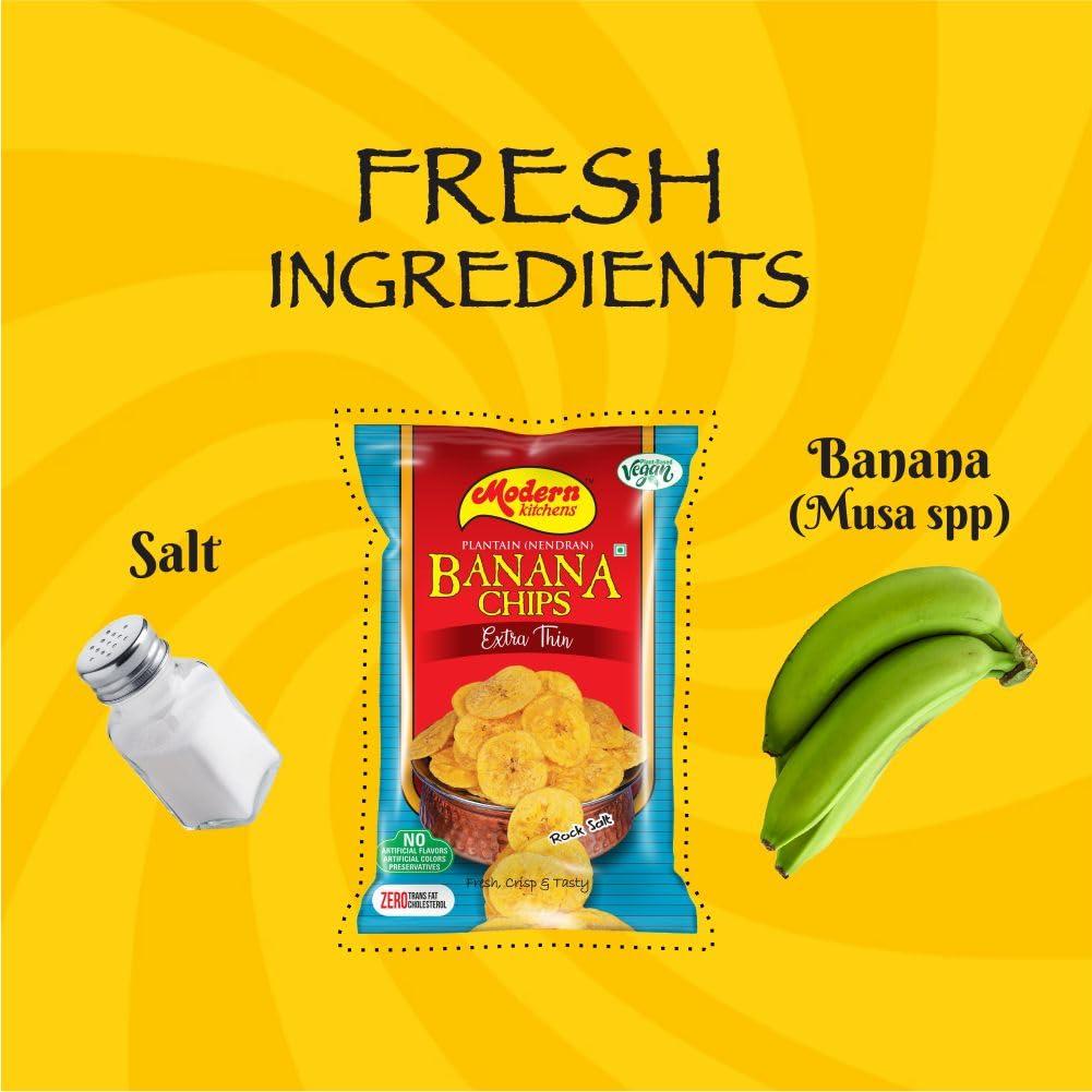 Modern Kitchens Modern Kitchens Kerala Classic Salted Banana Chips | 100% Vegan | Healthy, Crispy & Tasty Chips Combo | No Preservatives & No Artificial Flavour & Colour - 480gm (Pack Of 3)