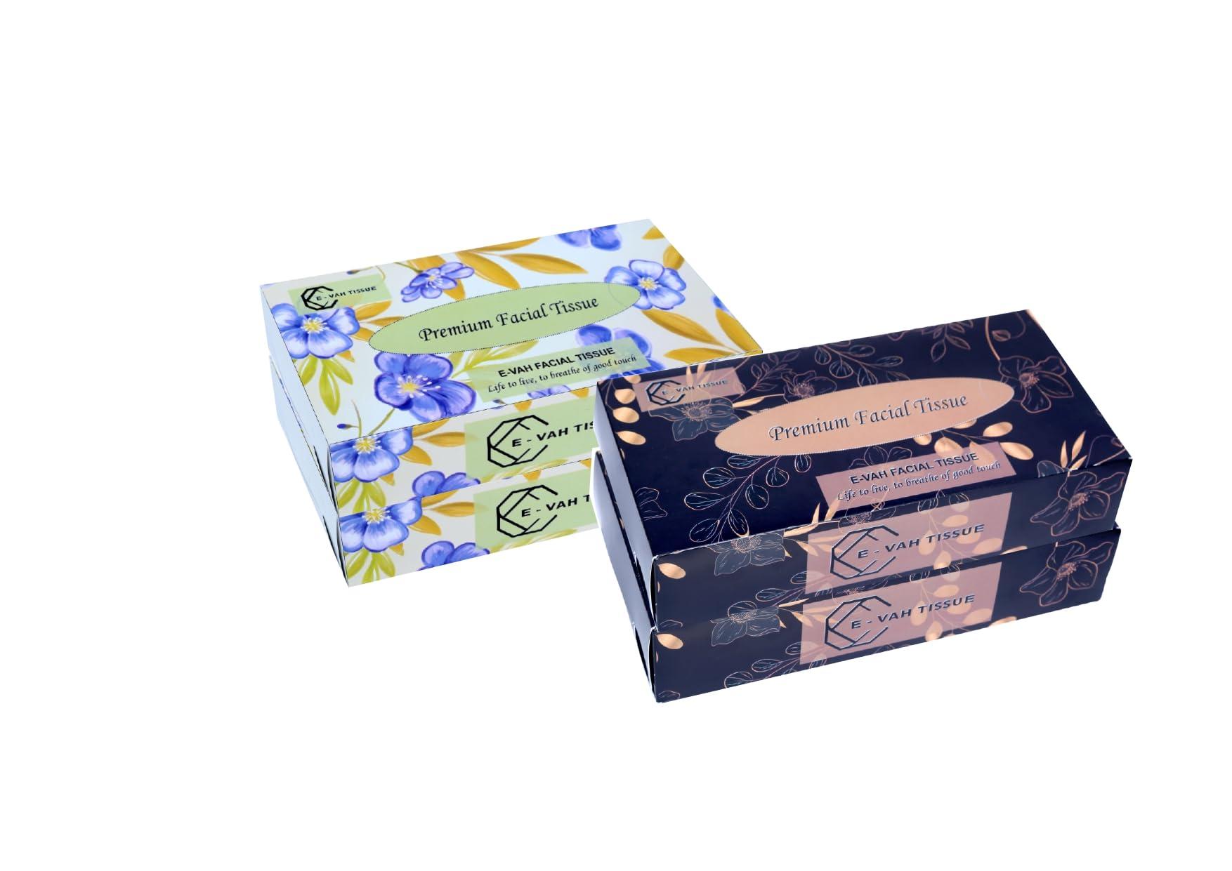 E-VAH E-Vah UltraSoft Facial Tissues - Hypoallergenic 2-Ply Tissue Paper 100 Sheets Each) Pack of 4, Gentle on Skin, Extra Soft, Absorbent, Ideal for Sensitive Skin and Gentle Care