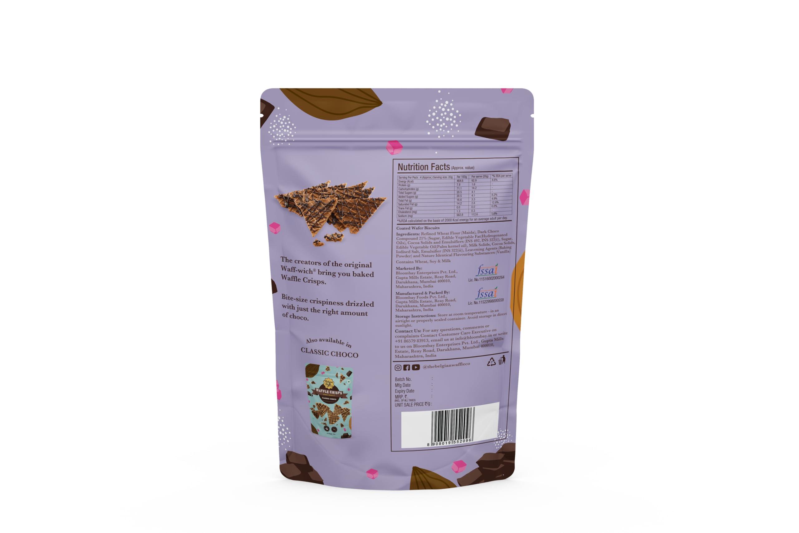 The Belgian Waffle Co The Belgian Waffle Co - Double Choco Waffle Crisps, Thin, Crunchy, Eggless, Baked Not Fried, Healthy Snacks for Breakfast - 85gm Each (Pack of 2), Chocolate