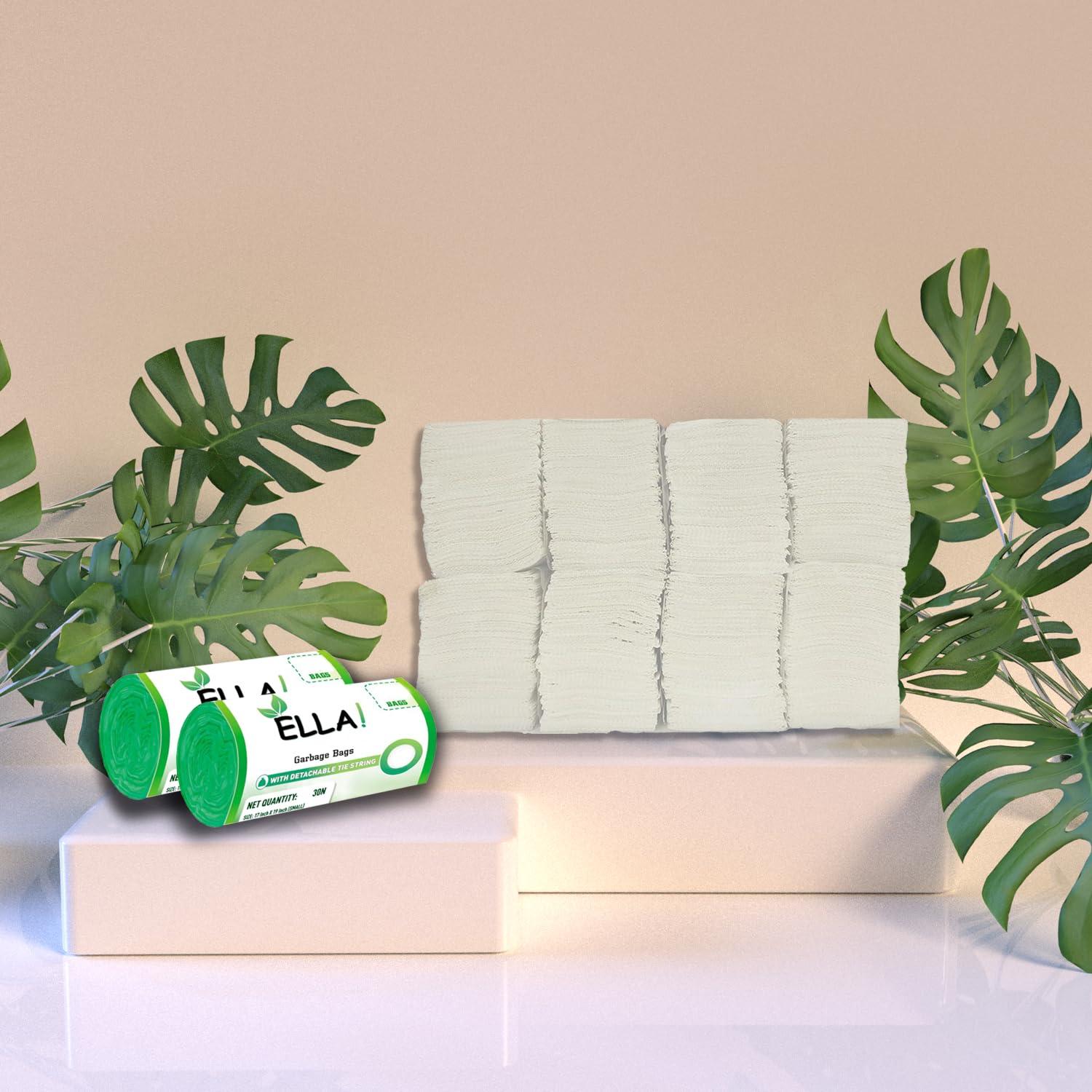 ELLA Ella M Fold Tissue Paper 8 Packets, Garbage Bags 2 Rolls (Green, Large Size) With Check Duster Cloth Free