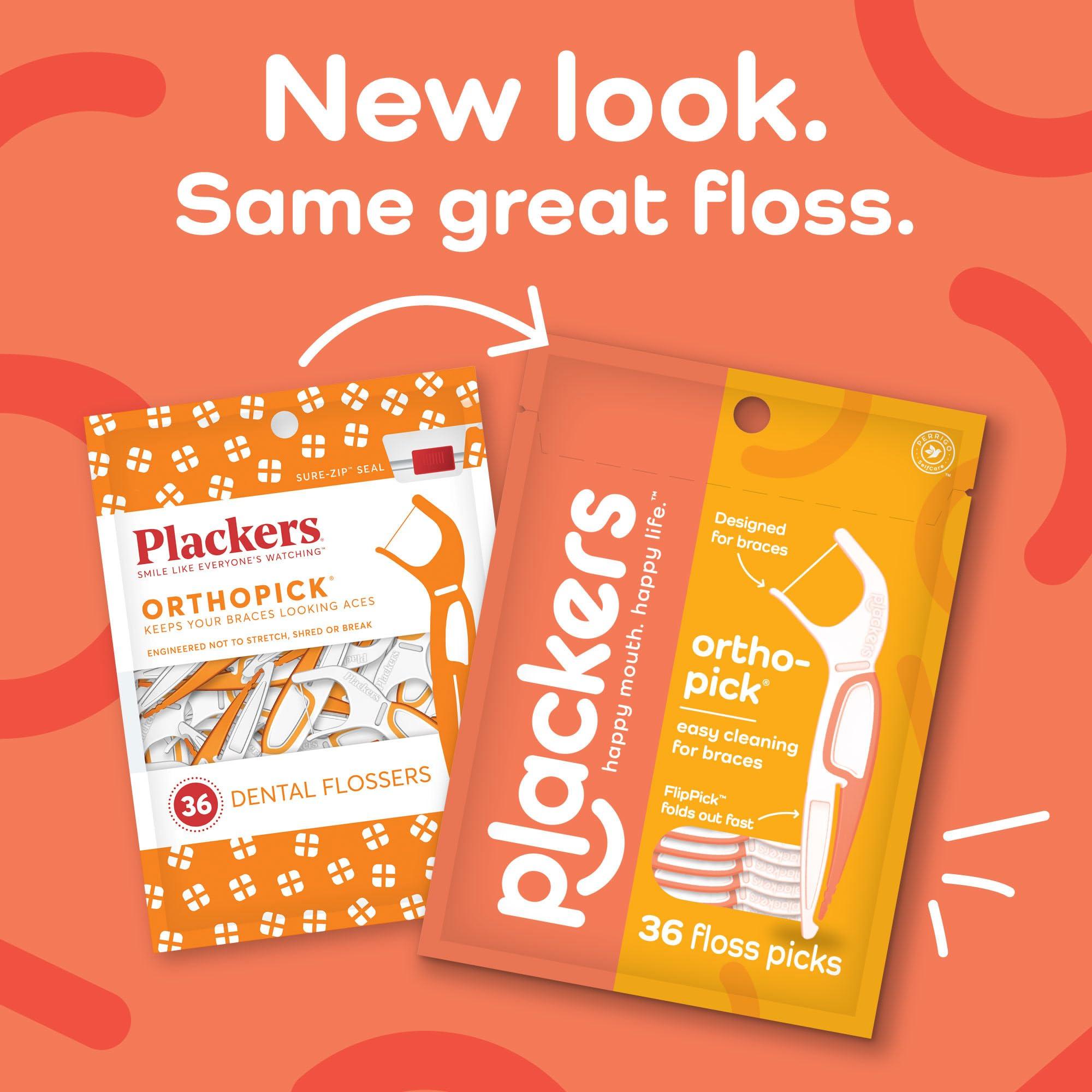 Plackers Plackers Orthopick Dental Floss Picks for Braces, 36 Count (Pack of 4)