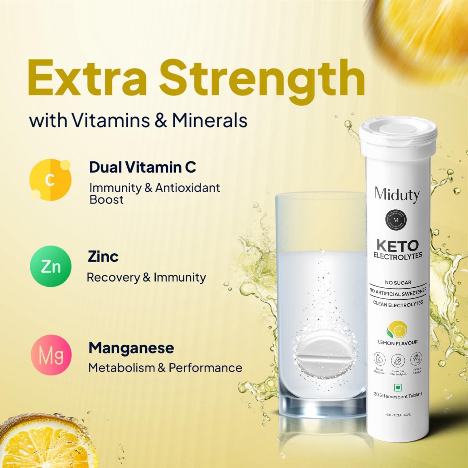 Miduty Miduty By Palak Notes Electrolytes Drink - Instant Hydration Drink - Lemon Flavor - Sugar-Free Electrolyte Drink - No More Fatigue And Dizziness - Hydration Electrolyte,1 Count,20 Capsule
