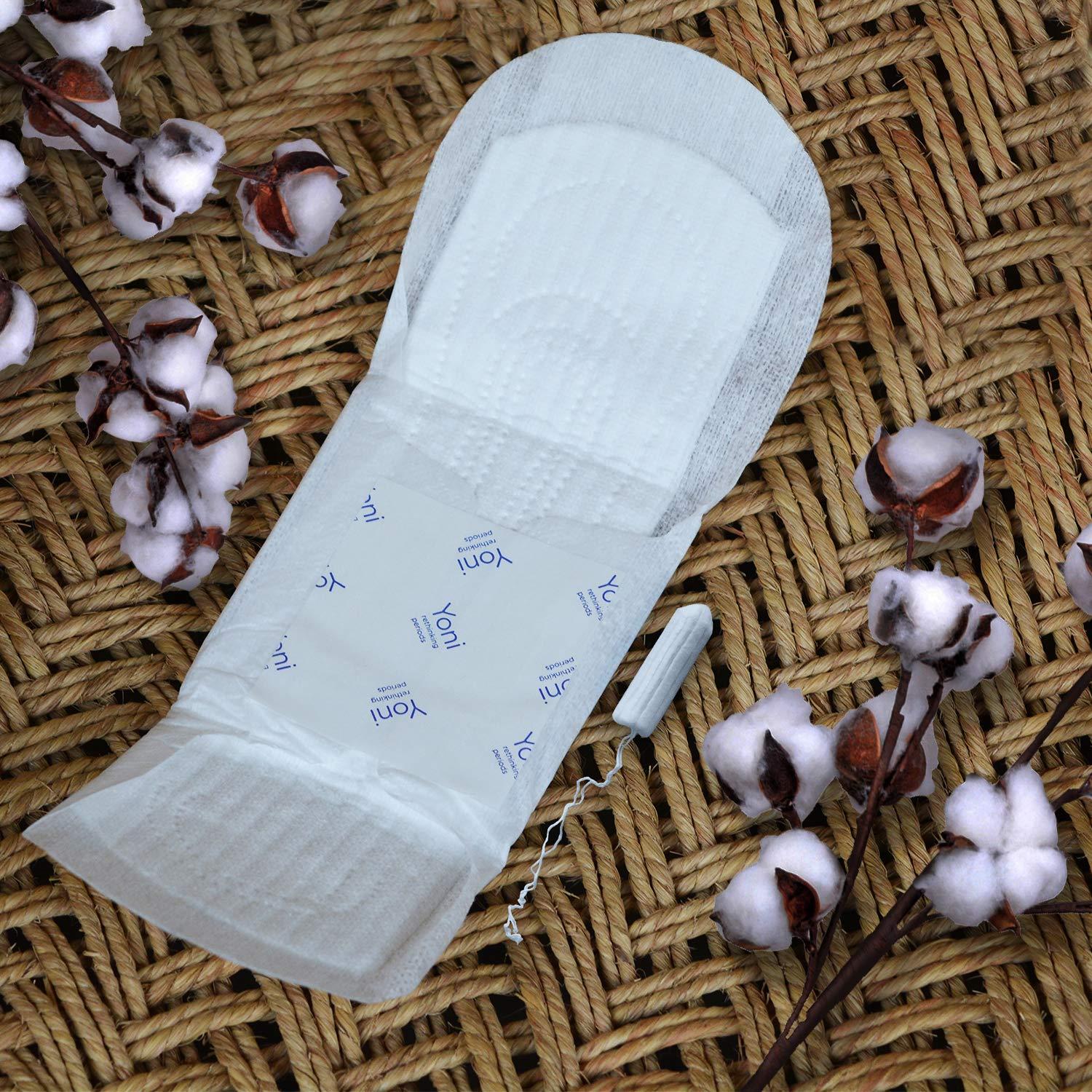 Yoni Yoni Sanitary Pads - Heavy Flow & Tampons - Light Flow - Organic Cotton, Biodegradable, Eco-friendly, No Plastic, Layer Protection, Leak Proof & Optimum Coverage, Designed for Normal-Sensitive Skin, Combo Pack, (10 Sanitary Pads & 10 Tampons)