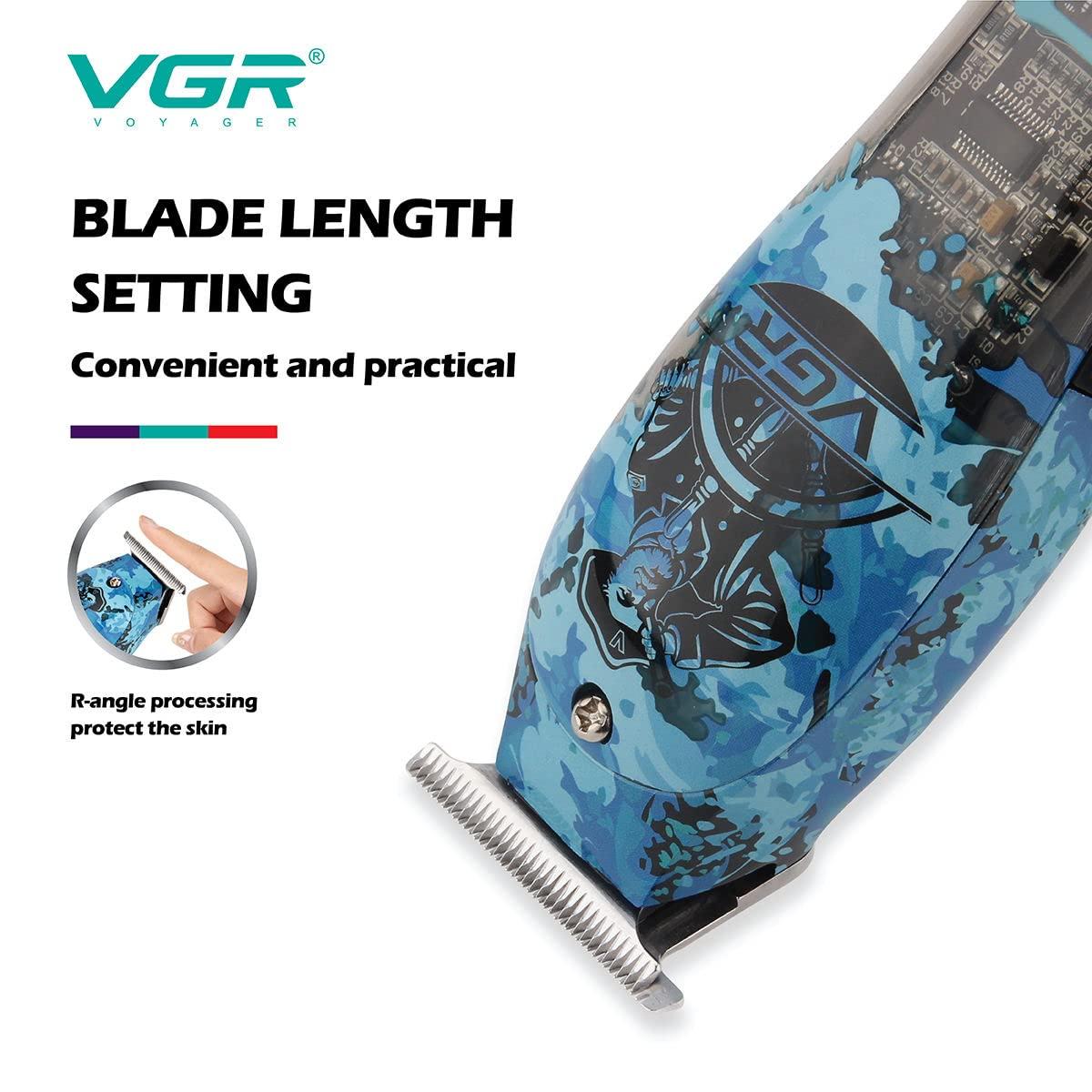 VGR VGR V-923 Professional Electric Hair Clipper with Digital LED display Beard Trimmer for Men, 150 min Runtime and 3 Guide combs (Black)