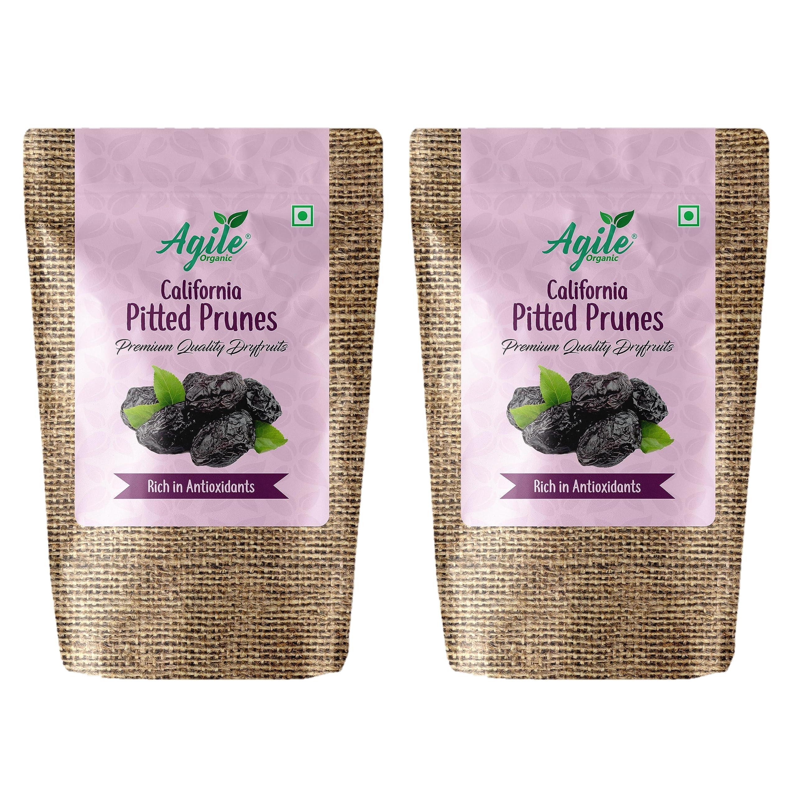 Agile Organic Agile Organic California Pitted Prunes (Dried Seedless Plums) 400g (200g X 2) | Dried Plum | Seedless | Gluten Free | Non GMO | High in Dietary Fiber | Healty Snacks | Prunes 400 grams