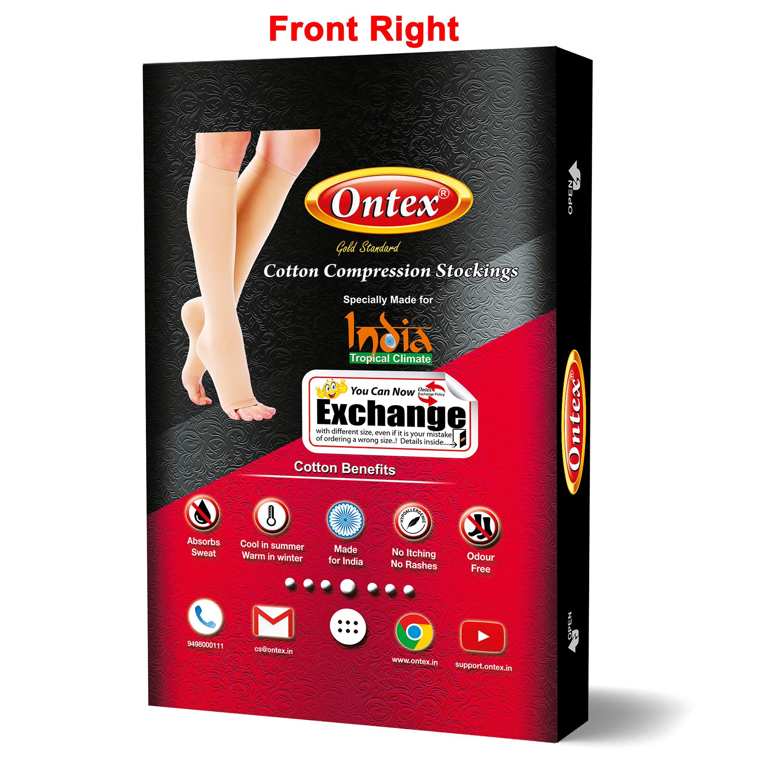 Ontex Ontex Cotton Compression Stockings for Varicose Veins Class 2 | Compression Socks for Women & Men | Varicose Vein Stockings | vericose socks for women | Knee Length - XXX-LARGE