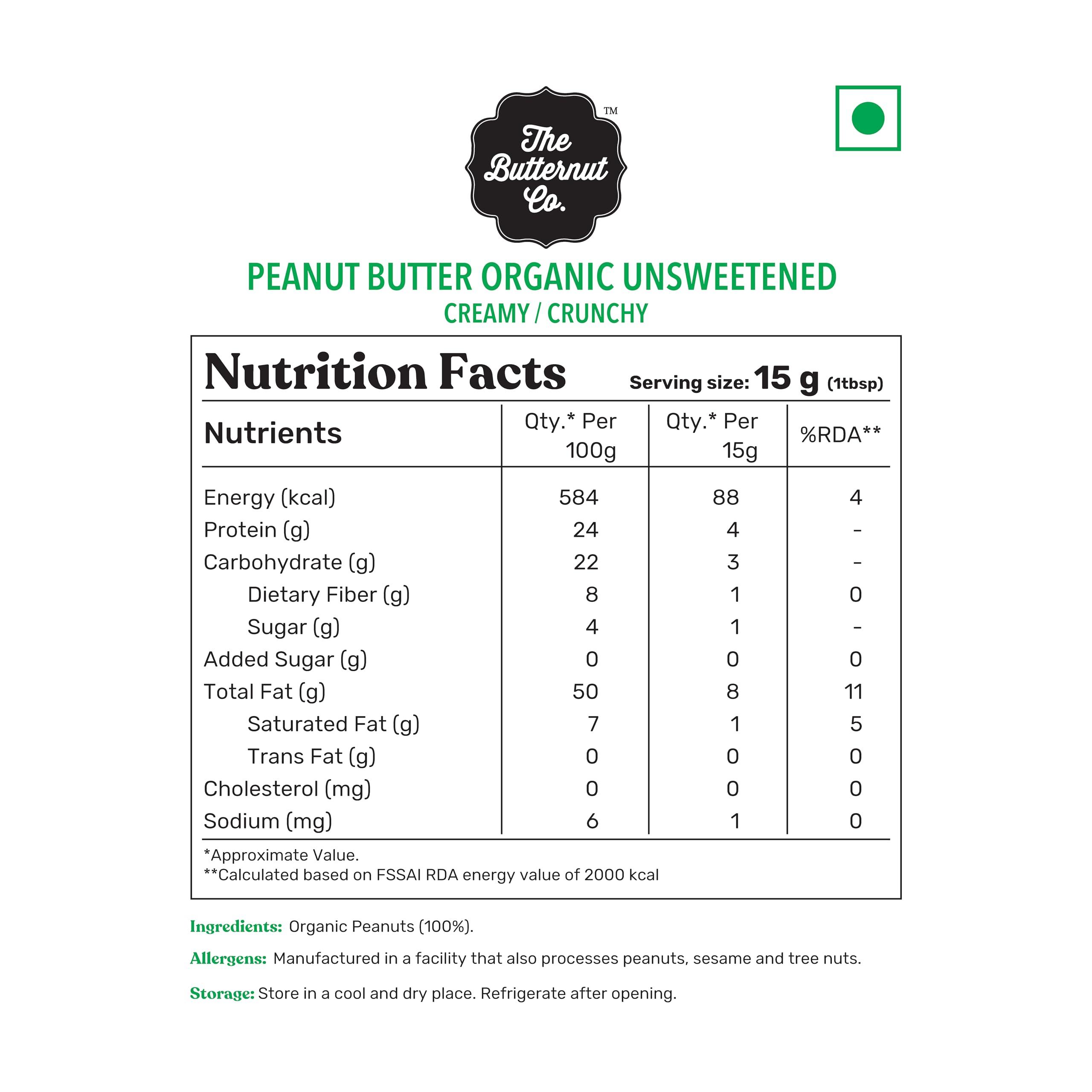The Butternut Co. The Butternut Co. Protein Chocolate Fudge Peanut Butter Creamy 800g & Organic Unsweetened Peanut Butter Creamy 800g - 1.6kg Combo Value Pack
