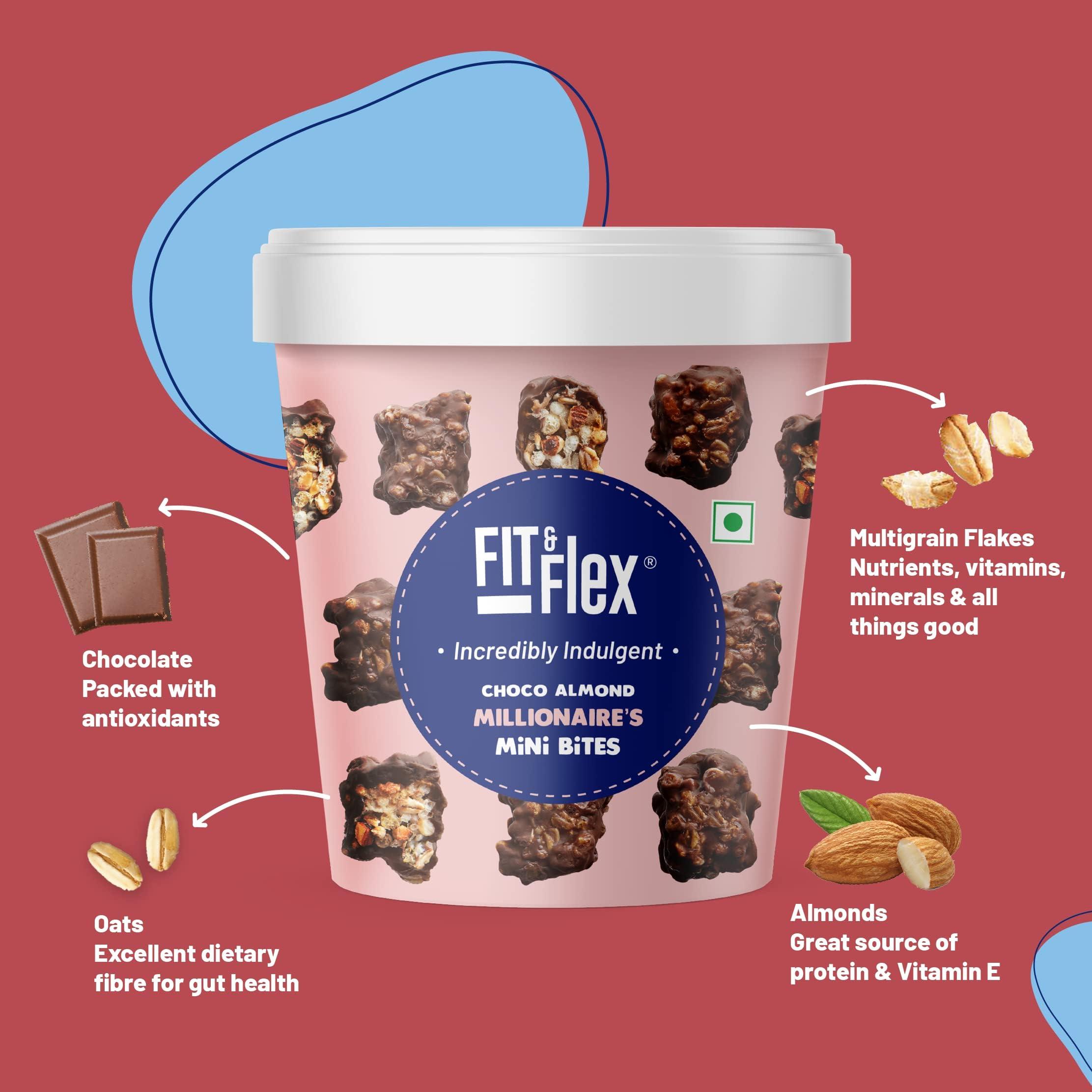 FIT & FLEX Fit & Flex Choco Almond Granola Mini Bites Oat Rich,Healthy Chocolate Snacks With Rice Crispies Rich Fibre And High Protein Granola Bars Treats For Kids | As Seen On Shark Tank India|250Gm (Pack Of 1)