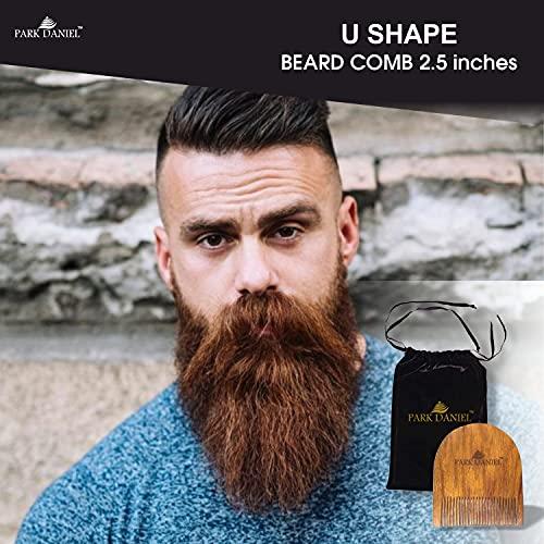 Park Daniel Park Daniel Premium Exclusive Beard Oil (30 ml), Moustache Beard Wax (50 gm) & Handcrafted Wooden U Shape Beard Comb 2.5 Inches - Combo Pack of 3 Items