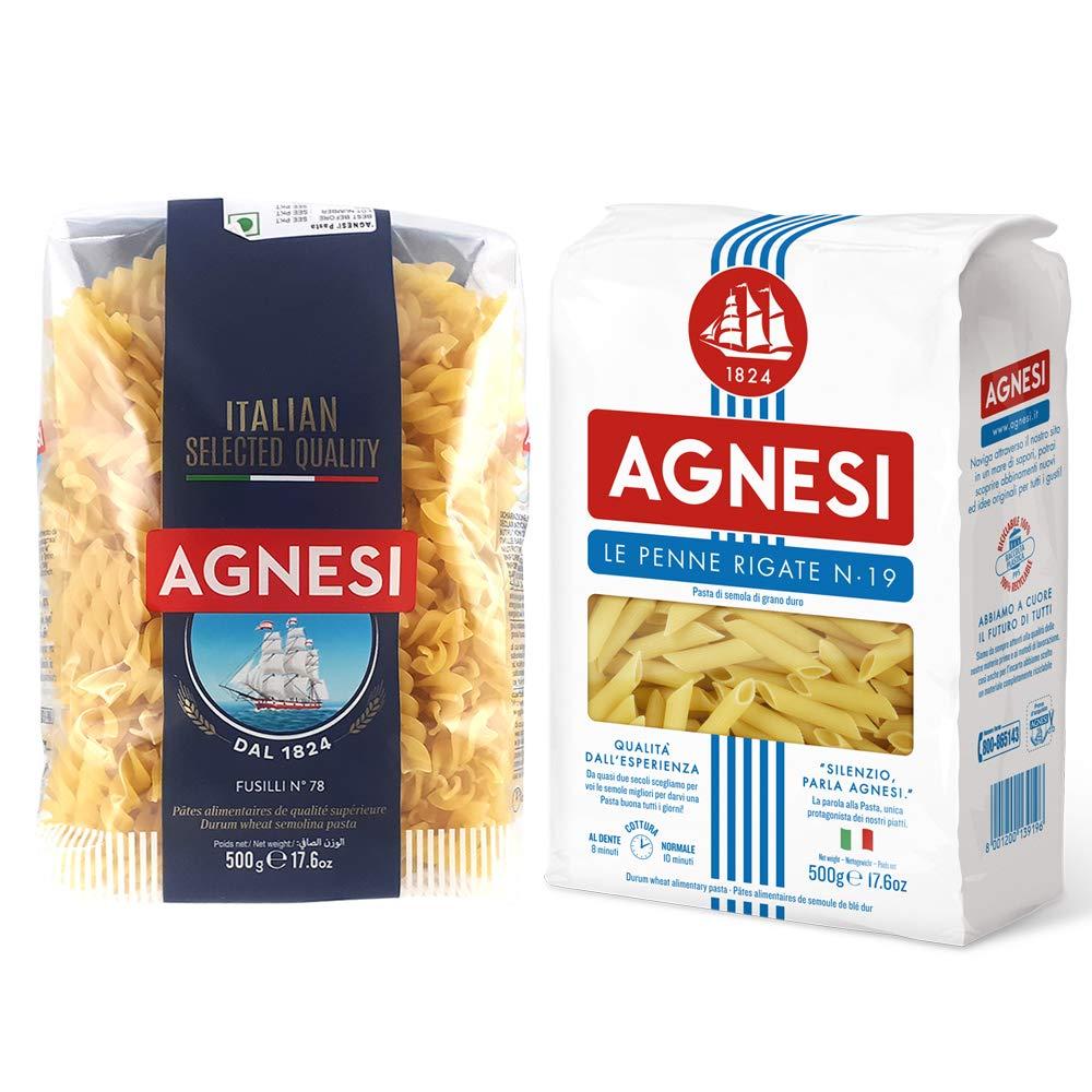 Agnesi Agnesi Penne Pasta 500g + Agnesi Fusilli Pasta 500g, Pack of 1 Each, Made in Italy