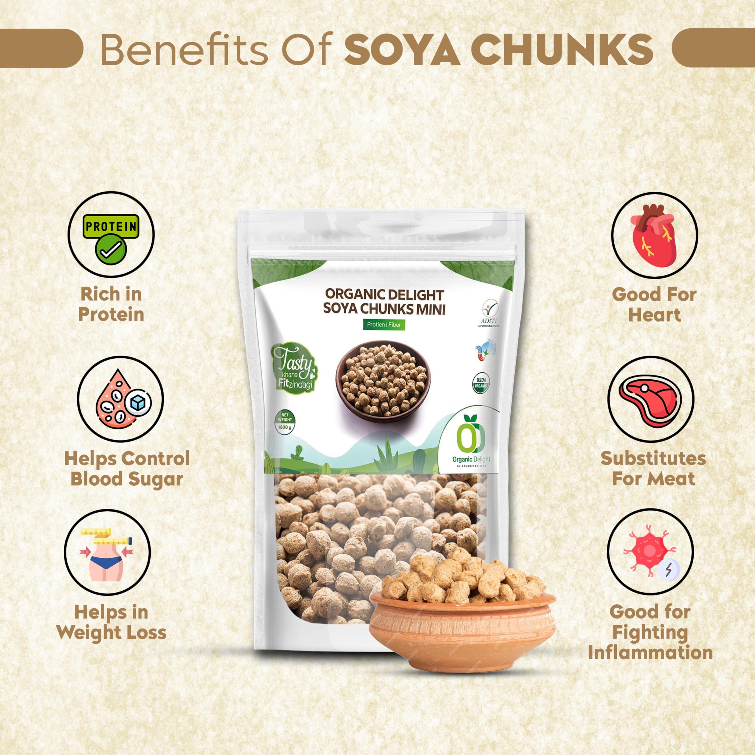 Organic Delight Organic Soya Chunks Mini 500gm By Organic Delight USDA Certified Healthy & Tasty Soya Bean Chunks With Natural High Protein Source Of Dietary High Fiber Fresh Soya Wadi 500 gm