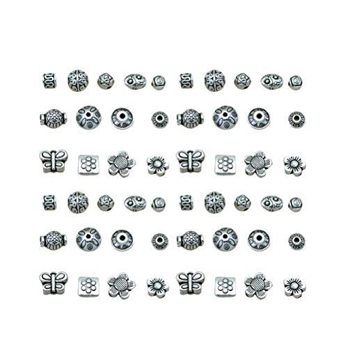 HEALLILY 65pcs Vintage Small Tibetan Silver Alloy Spacer Beads Mixed Pendants Beads Charms for Jewelry Making Art Craft (Silver, Mixed Style)