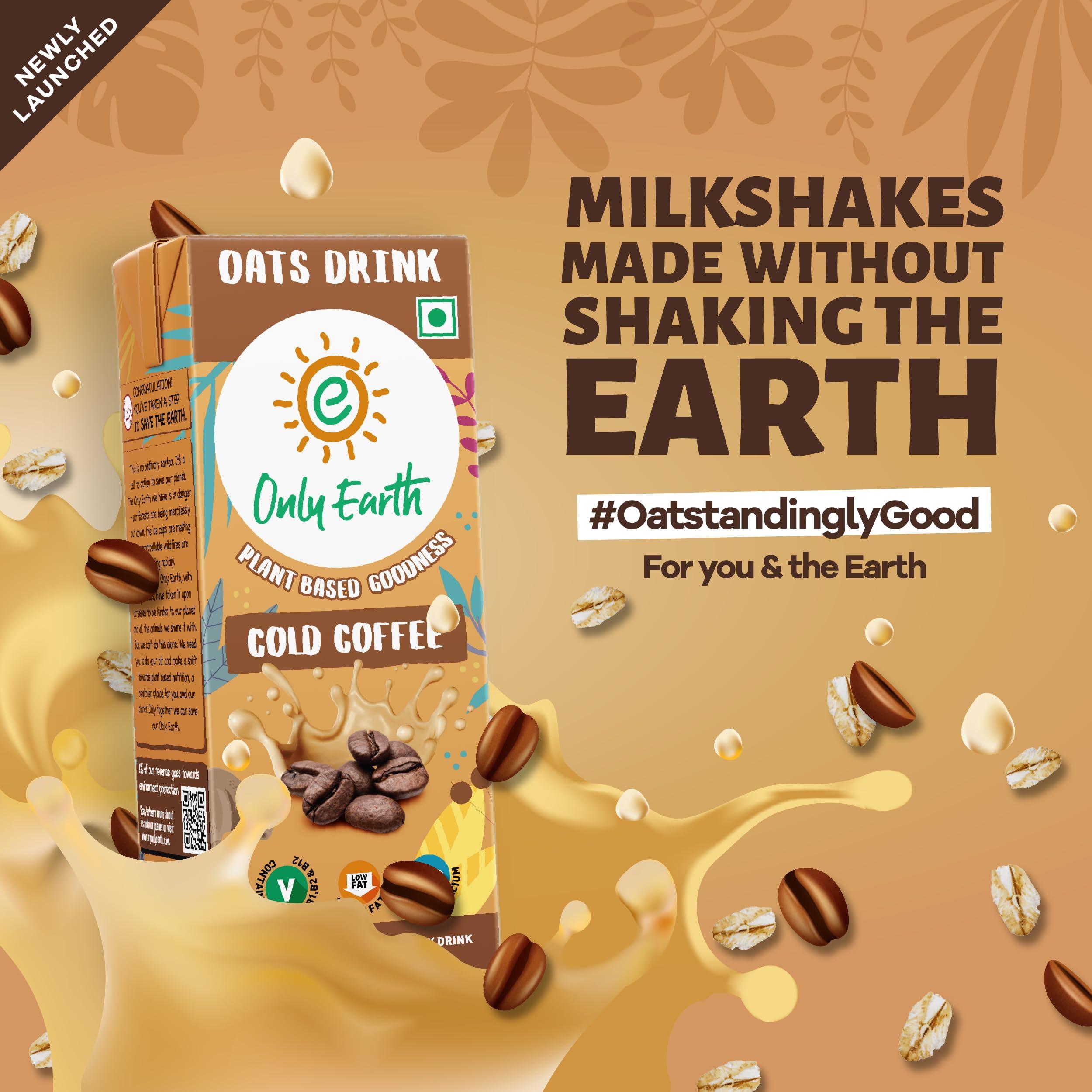 Only Earth Only Earth Oats Shake | Cold Coffee | Vegan | Plant-based | Lactose-free | No Added Preservatives, Colors | Low Fat | Cholesterol-free | Guilt-free | With Calcium, Vitamin D, B1, B2 & B12 (6 Packs)